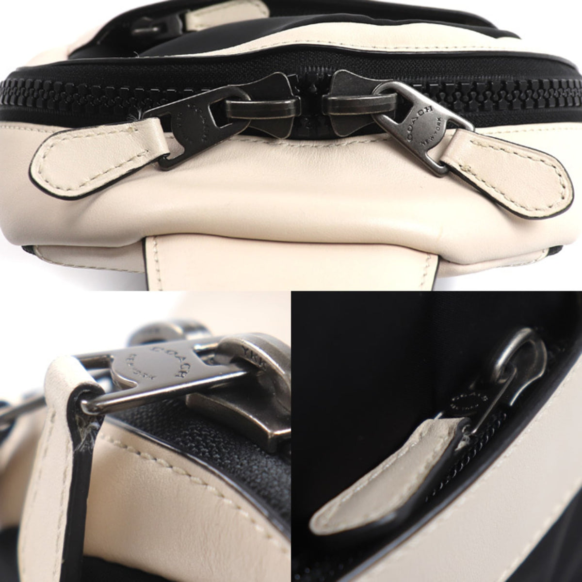 Coach Black Off-White Leather Nylon Sling Bag (Pre-Owned)
