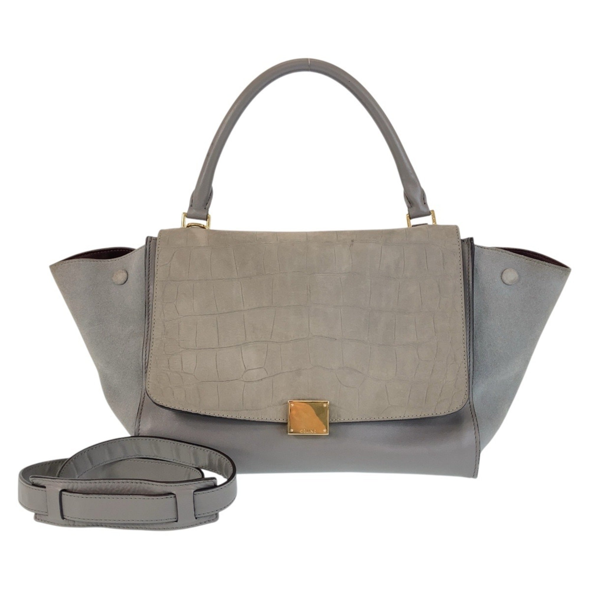 Celine Gray Leather Suede Handbag Shoulder Bag (Pre-Owned)