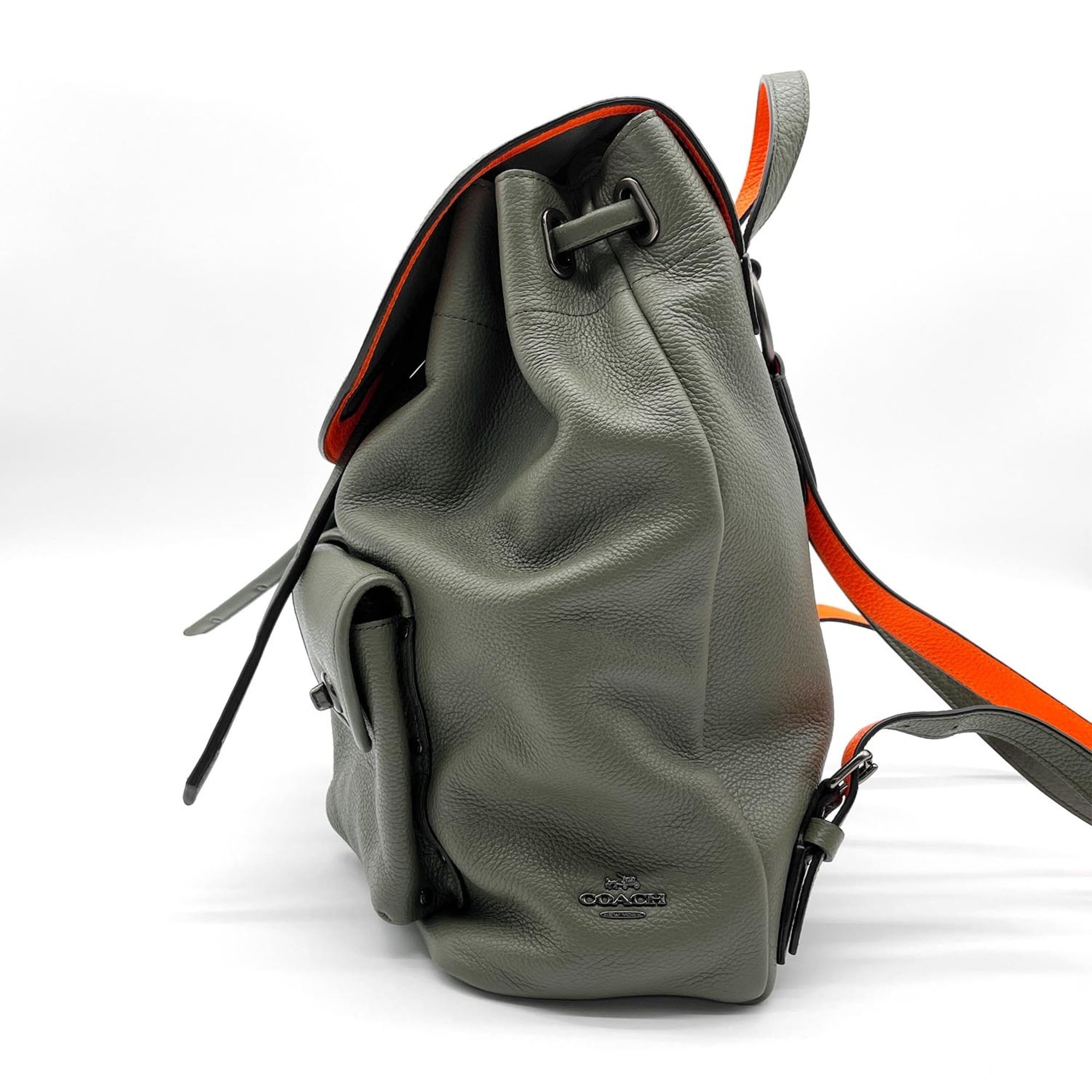Coach Khaki Orange Leather Backpack (Pre-Owned)