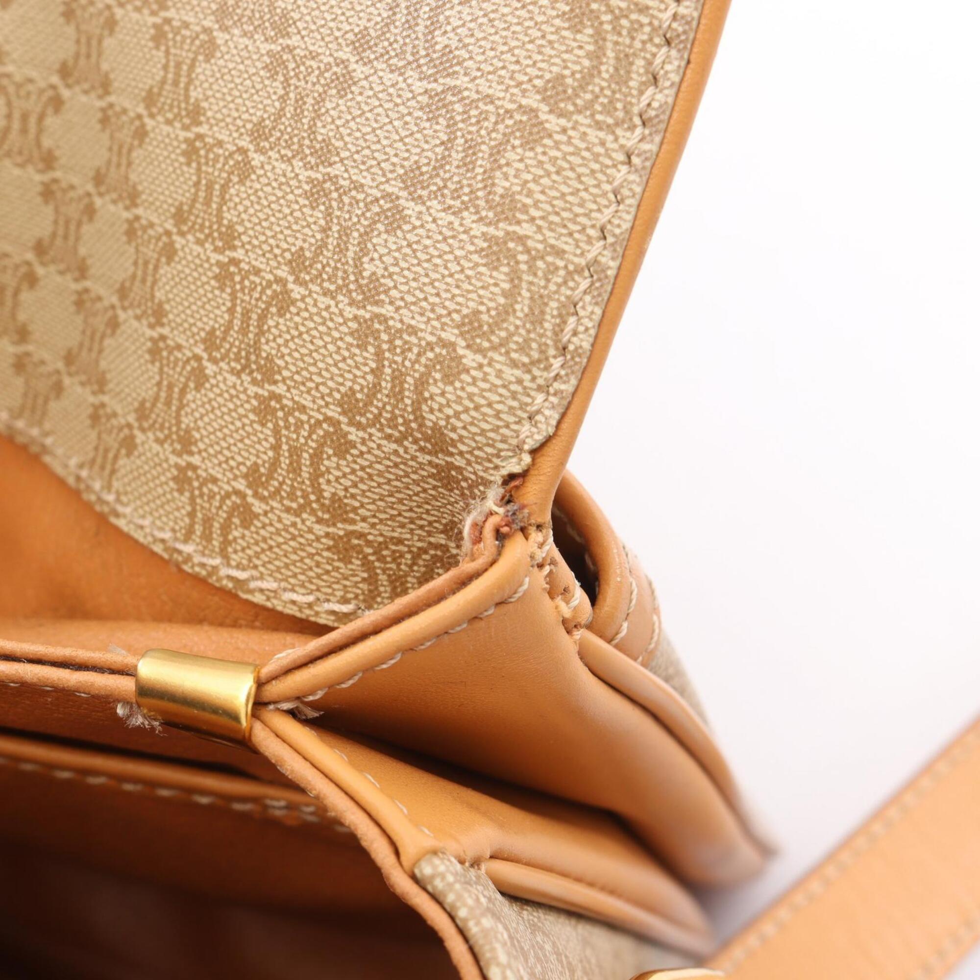 Celine Macadam Beige Brown Coated Canvas Handbag Shoulder Bag (Pre-Owned)