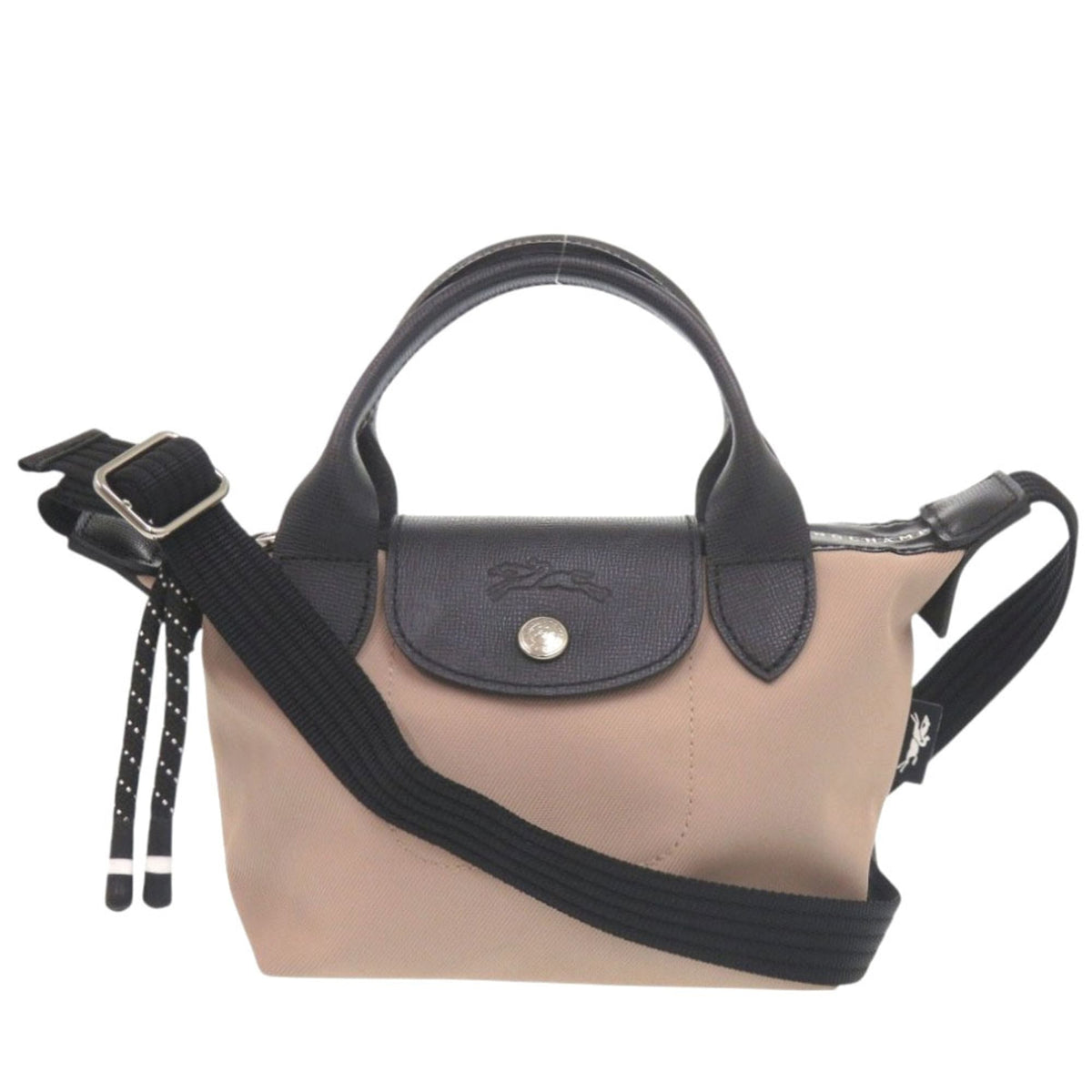 Longchamp Le Pliage Black Pink Nylon Canvas Leather Shoulder Bag (Pre-Owned)
