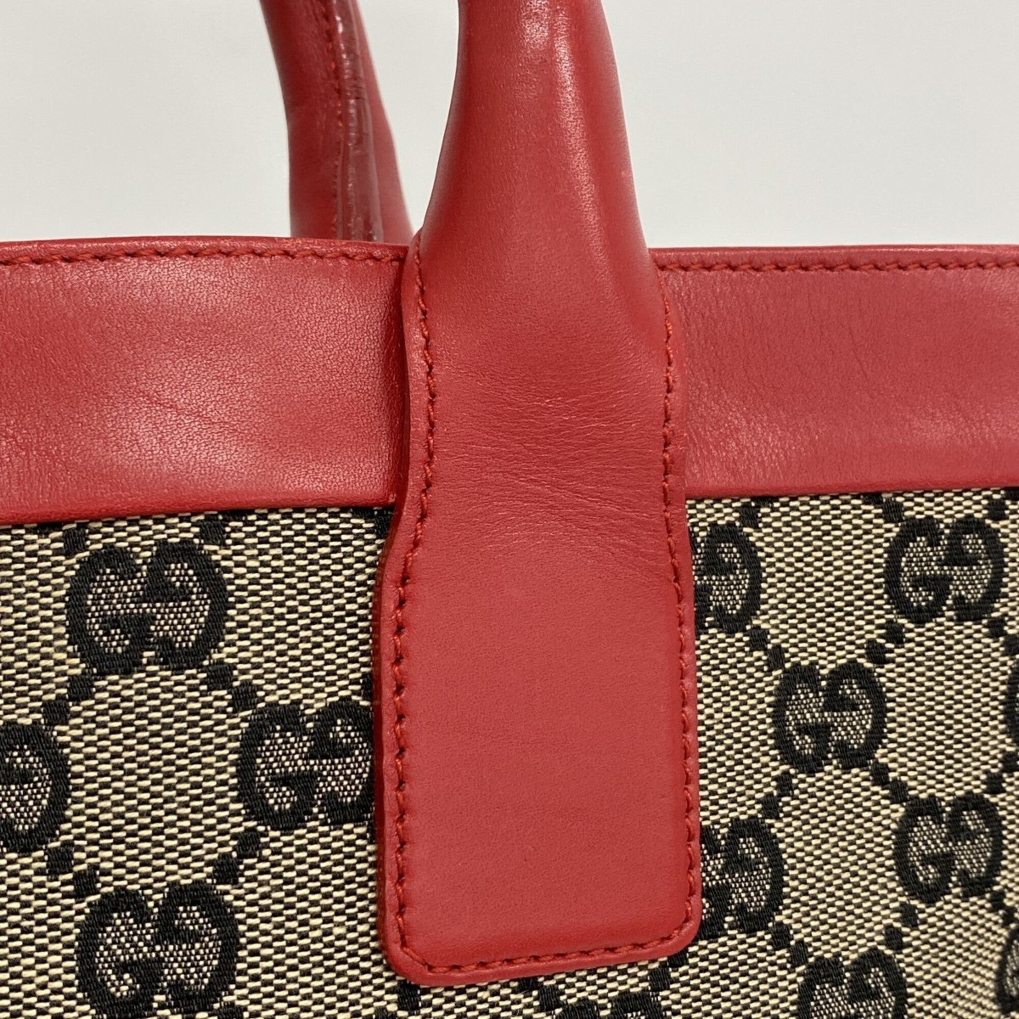 Gucci Beige Red Color Canvas Tote Bag (Pre-Owned)