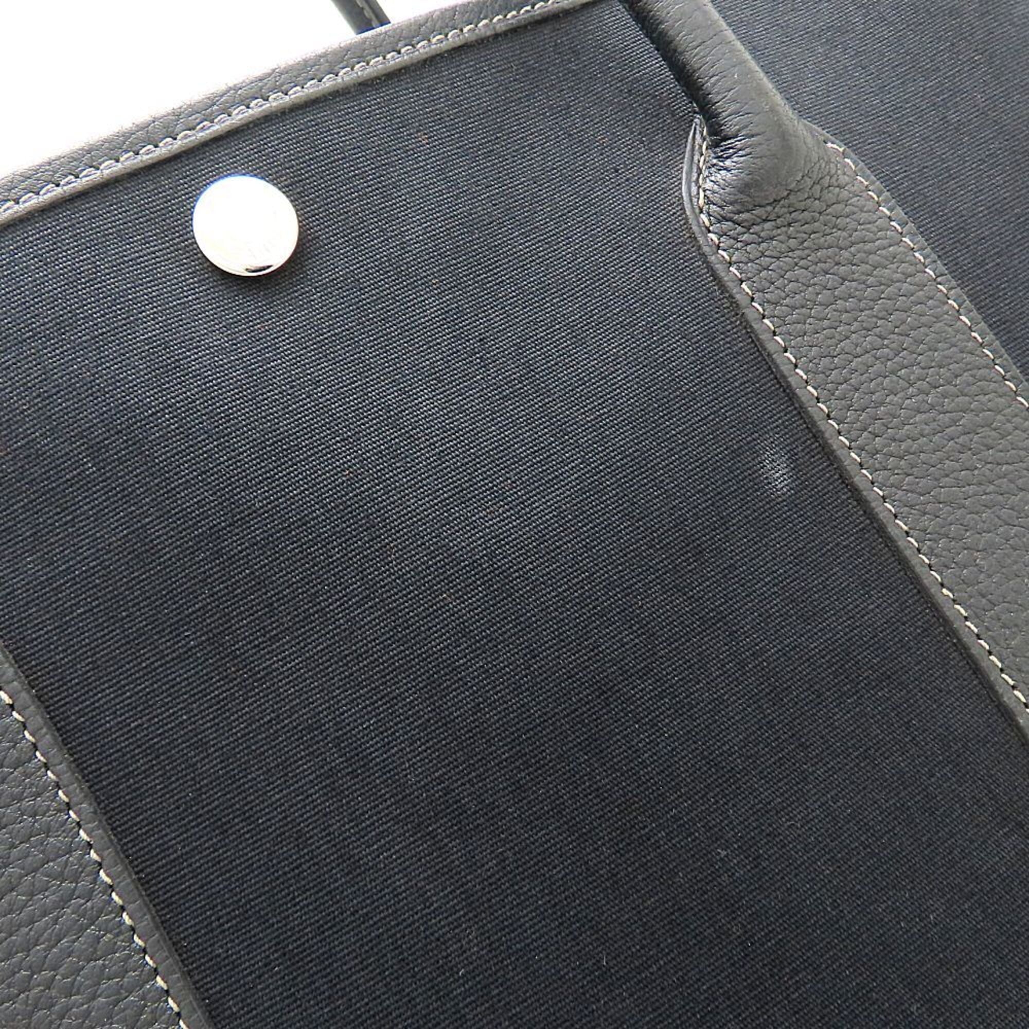 Hermes Black Toile Officier Buffalo Leather Handbag (Pre-Owned)