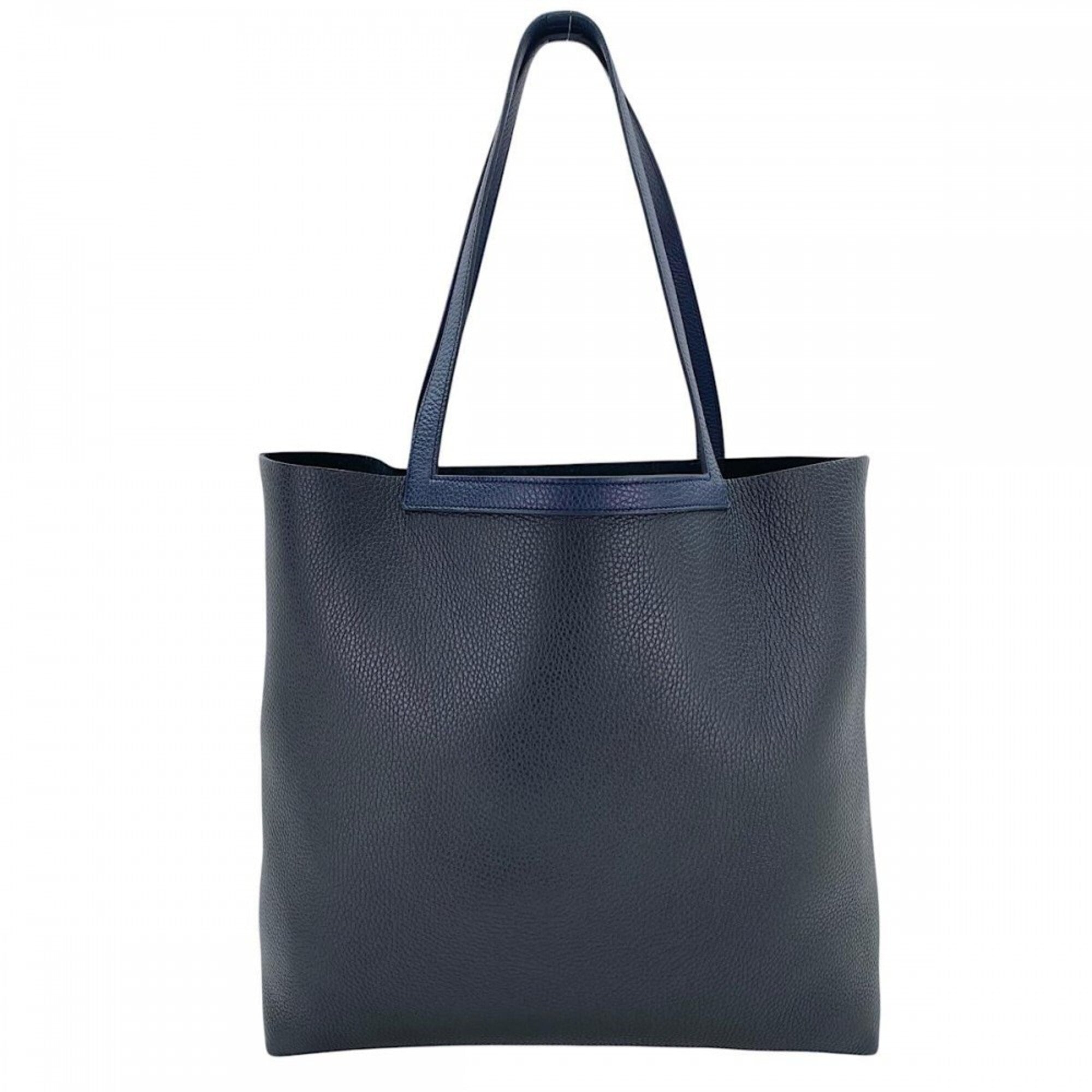 Hermes Black Navy Leather Handbag Tote Bag (Pre-Owned)
