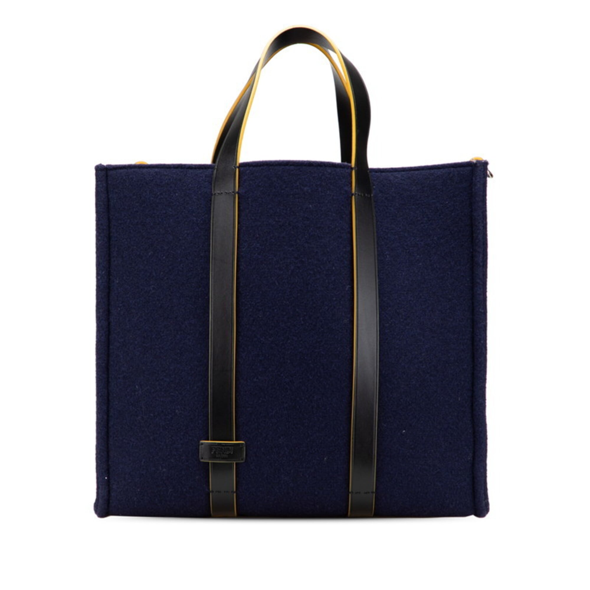 Fendi Navy Wool Leather Handbag Tote Bag (Pre-Owned)