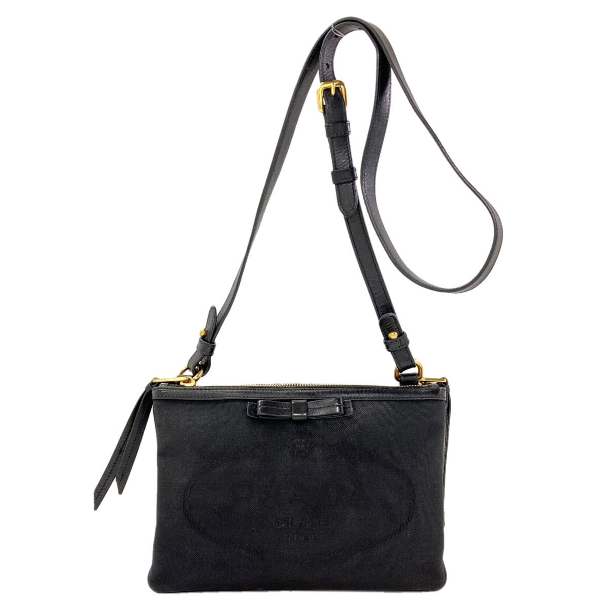 Prada Black Canvas Leather Shoulder Bag (Pre-Owned)