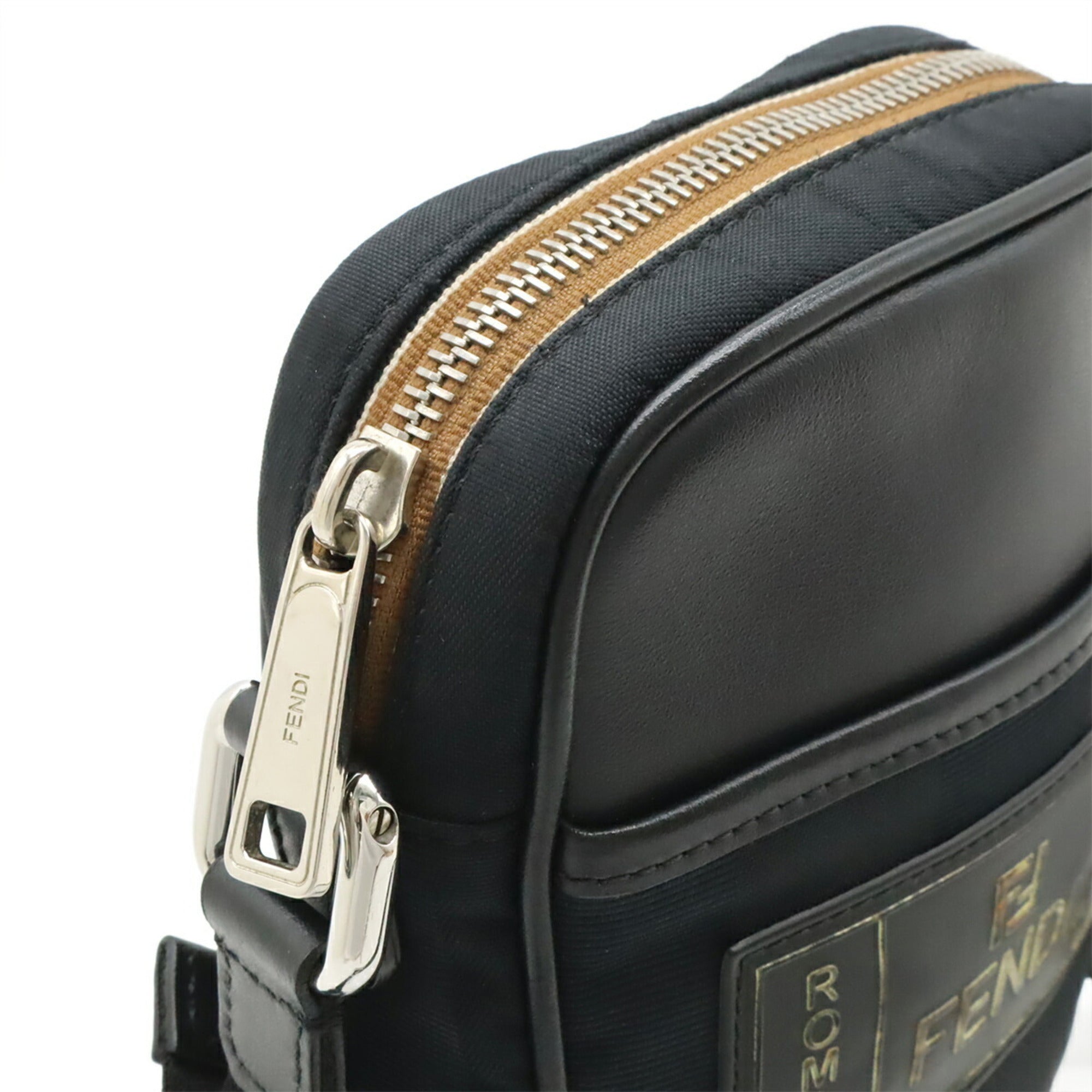 Fendi Pequin Black Nylon Leather Pochette Shoulder Bag (Pre-Owned)