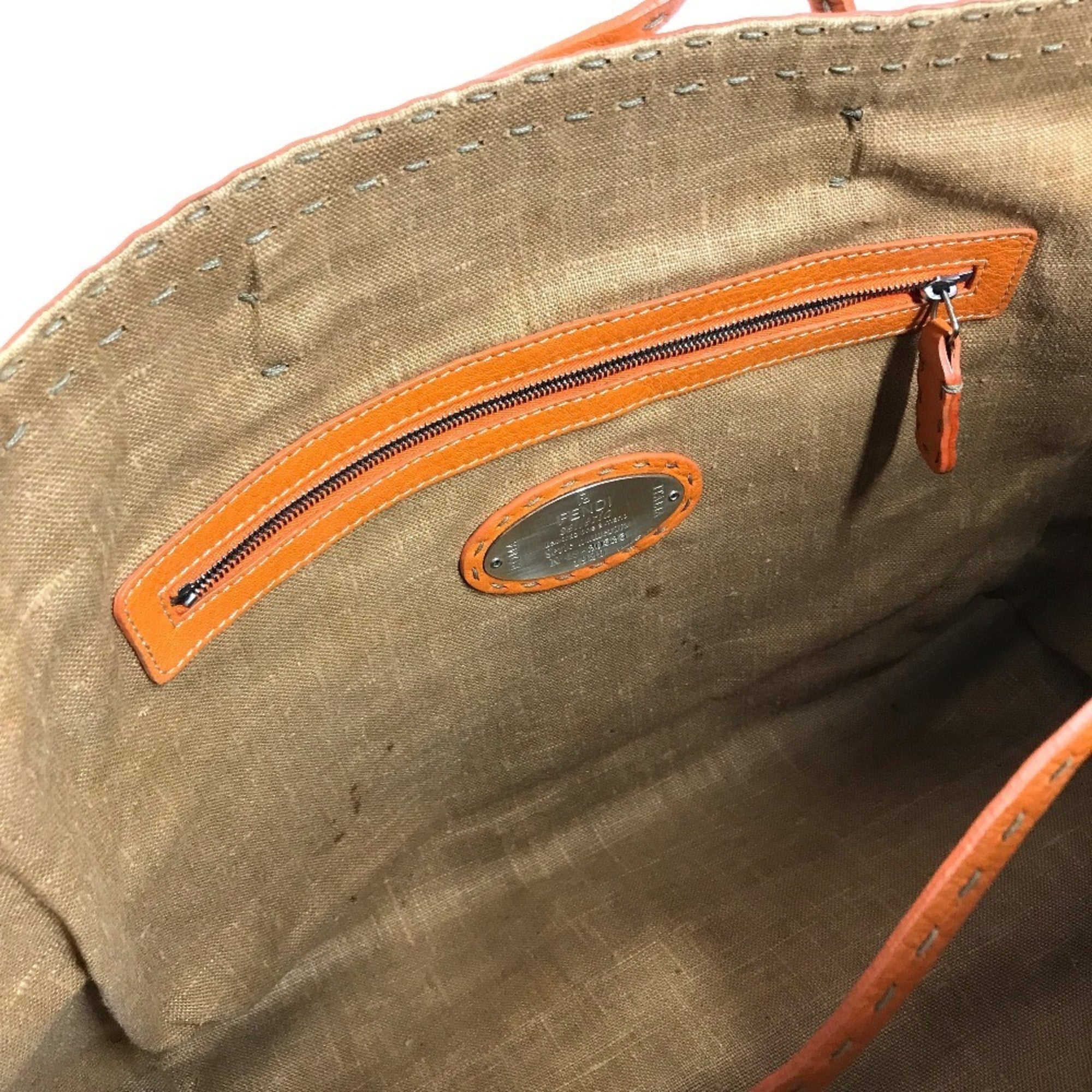 Fendi Beige Orange Raffia Leather Beach Bag Shoulder Bag Tote Bag (Pre-Owned)