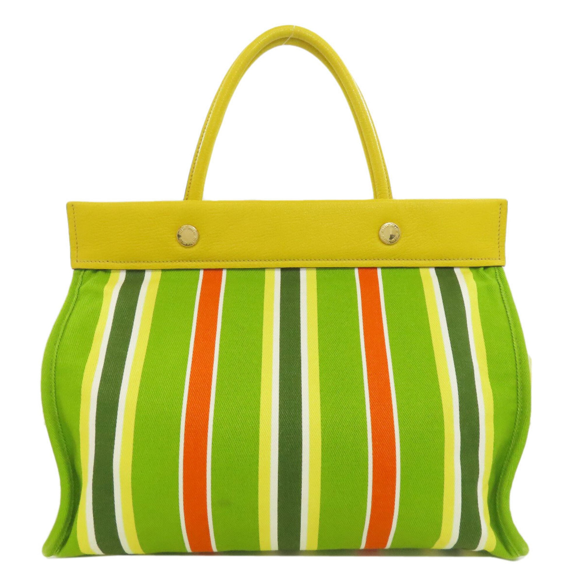 Miu Miu Green Yellow Canvas Tote Bag (Pre-Owned)