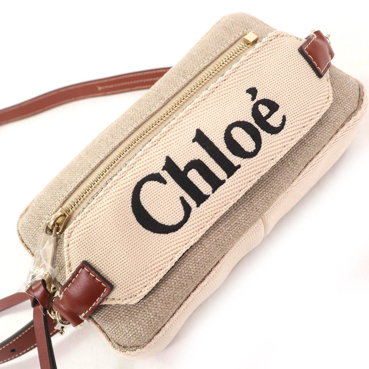 Chloé Beige Brown Linen Pouch Shoulder Bag (Pre-Owned)