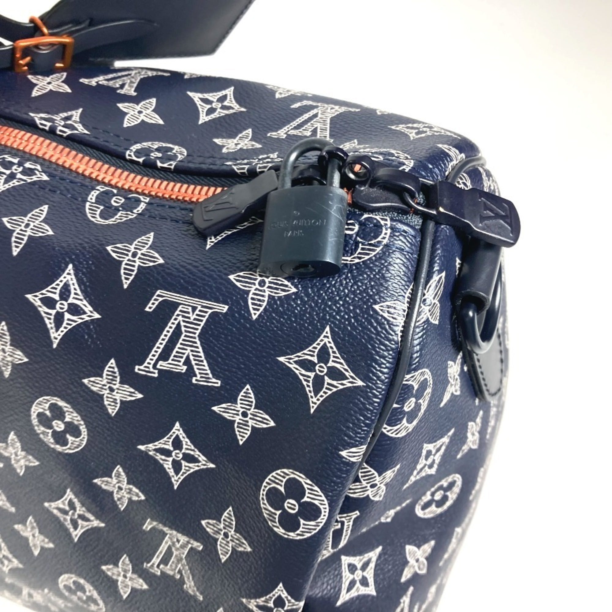 Louis Vuitton Navy Red Color Monogram Boston Bag Handbag (Pre-Owned)