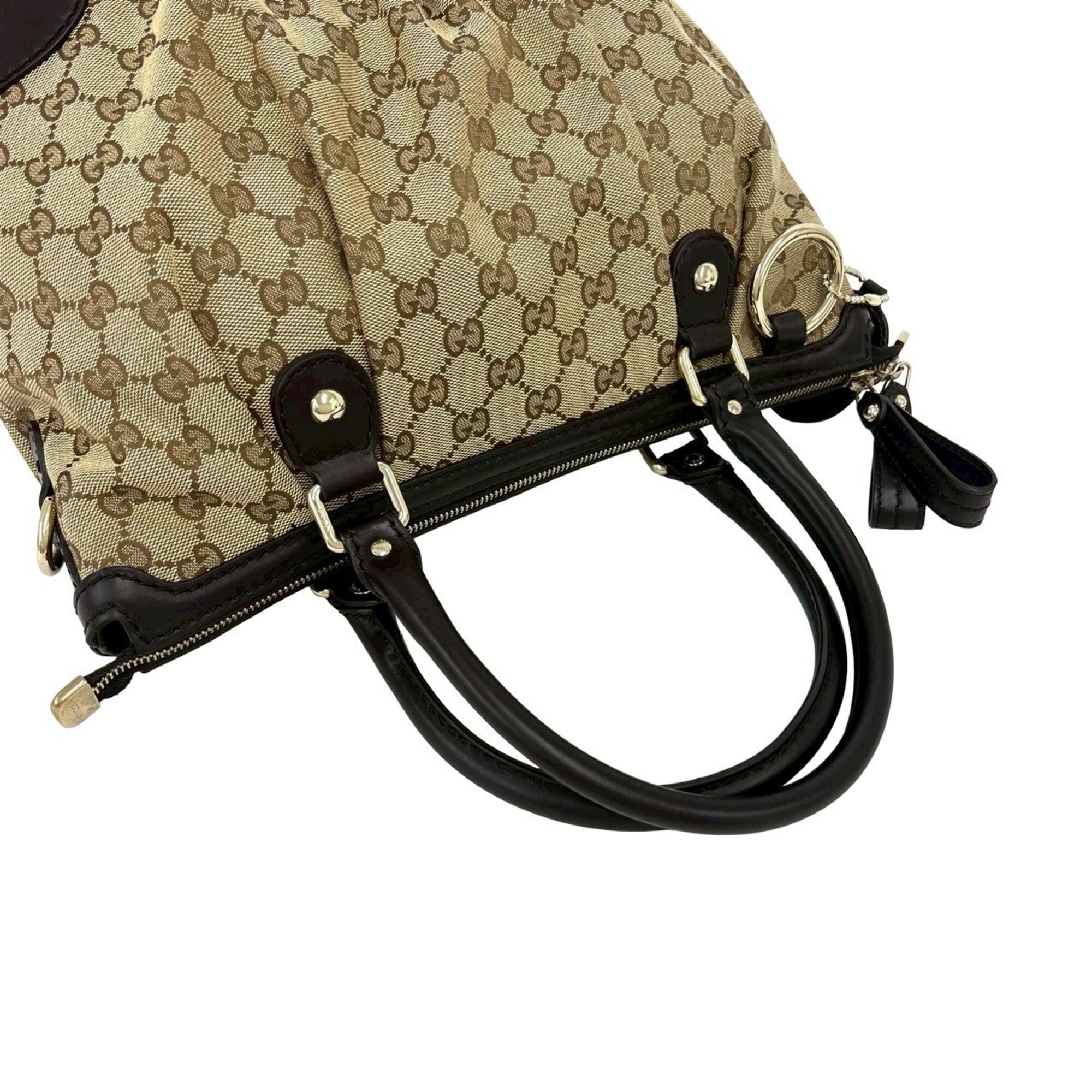 Gucci Beige Brown Canvas Leather Handbag Shoulder Bag Tote Bag (Pre-Owned)