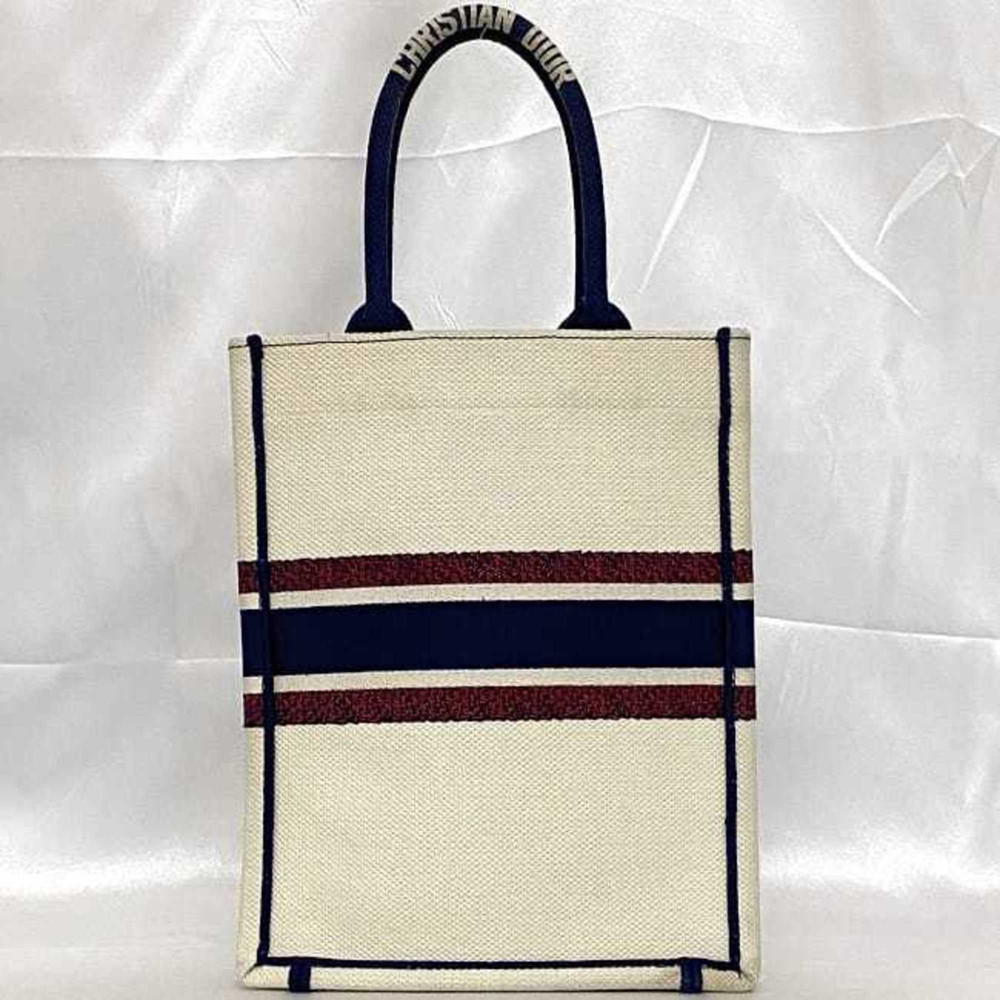 Christian Dior Navy Red Color White Canvas Handbag (Pre-Owned)