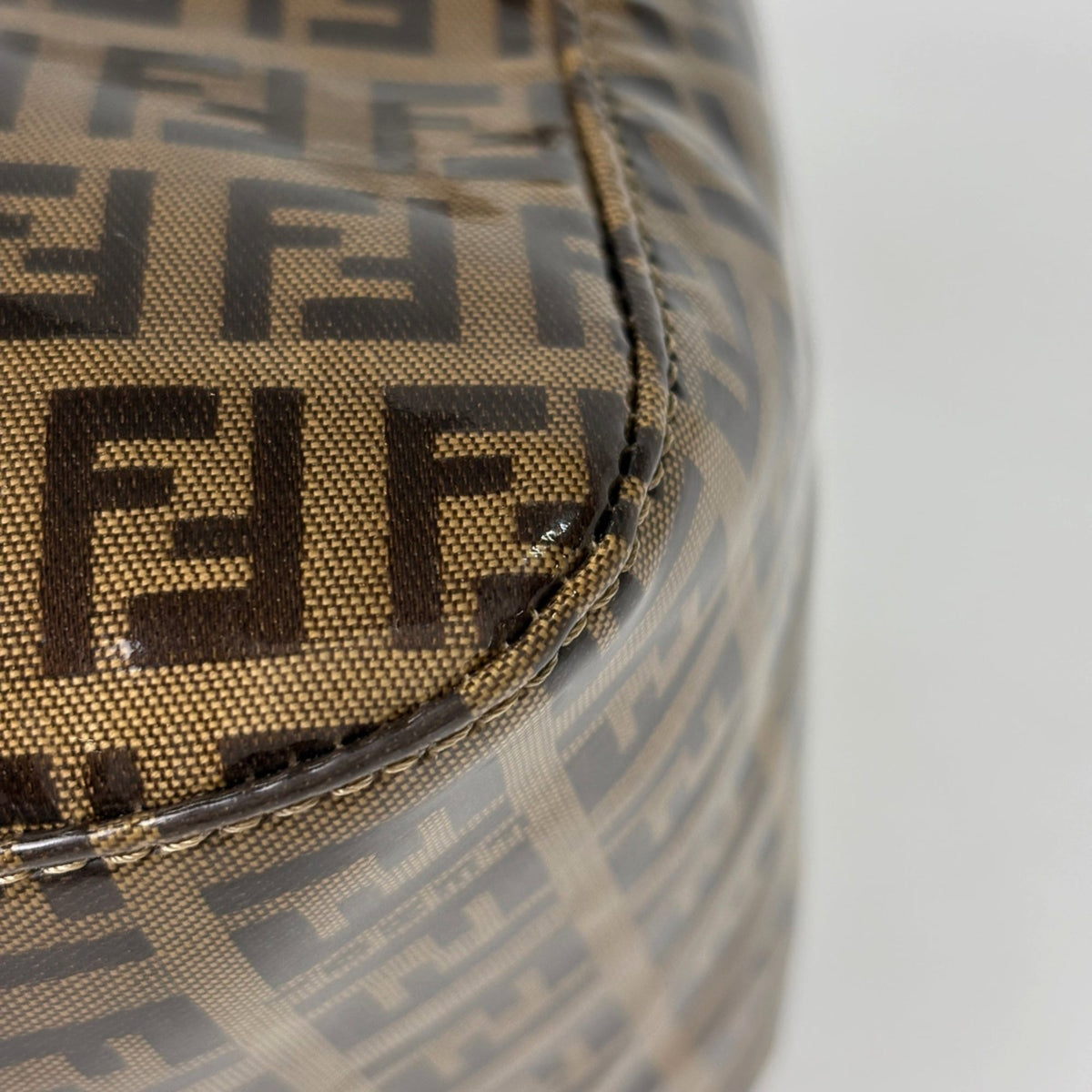 Fendi Zucchino Beige Brown Coated Canvas Leather Shoulder Bag (Pre-Owned)