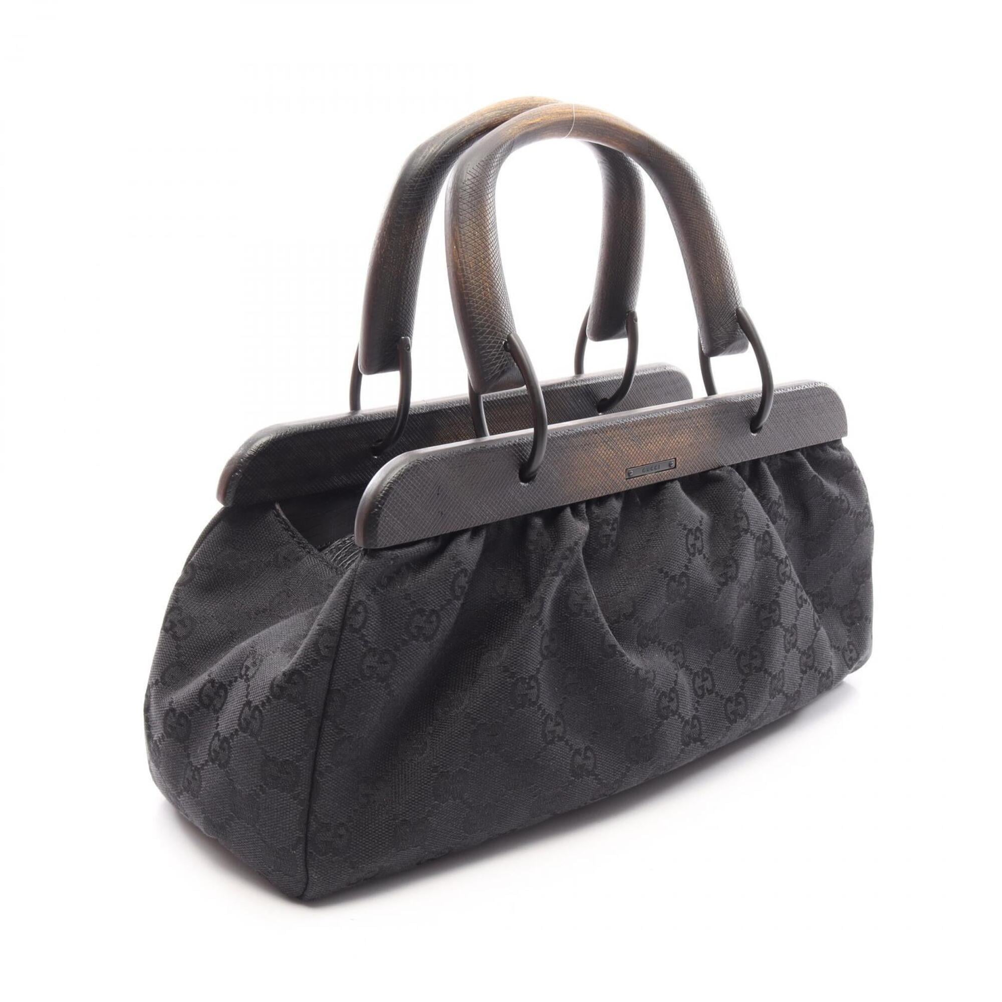 Gucci Black Canvas Wood Handbag (Pre-Owned)