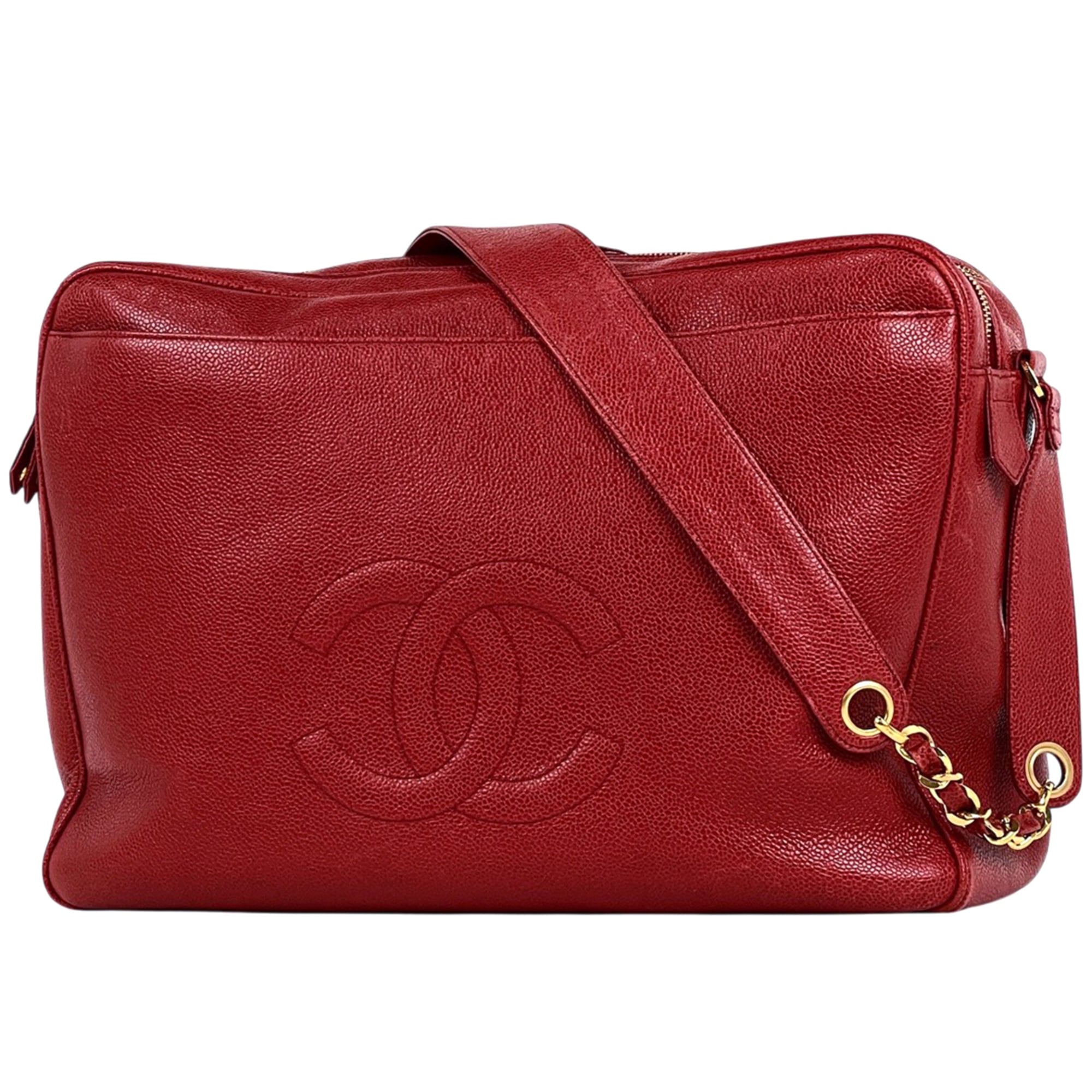 Chanel Red Color Grained Calfskin Shoulder Bag (Pre-Owned)