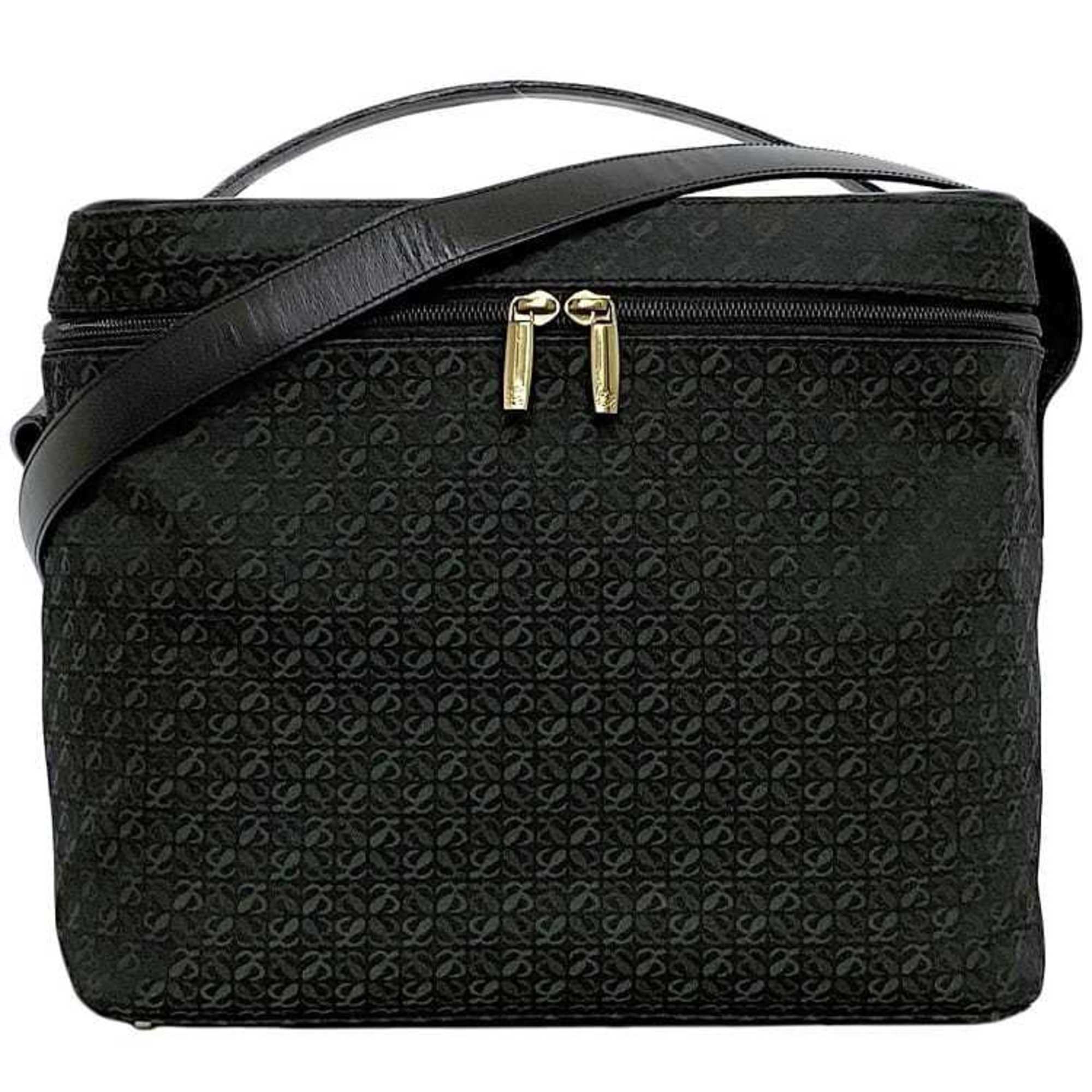 Loewe Black Green Canvas Leather Shoulder Bag (Pre-Owned)