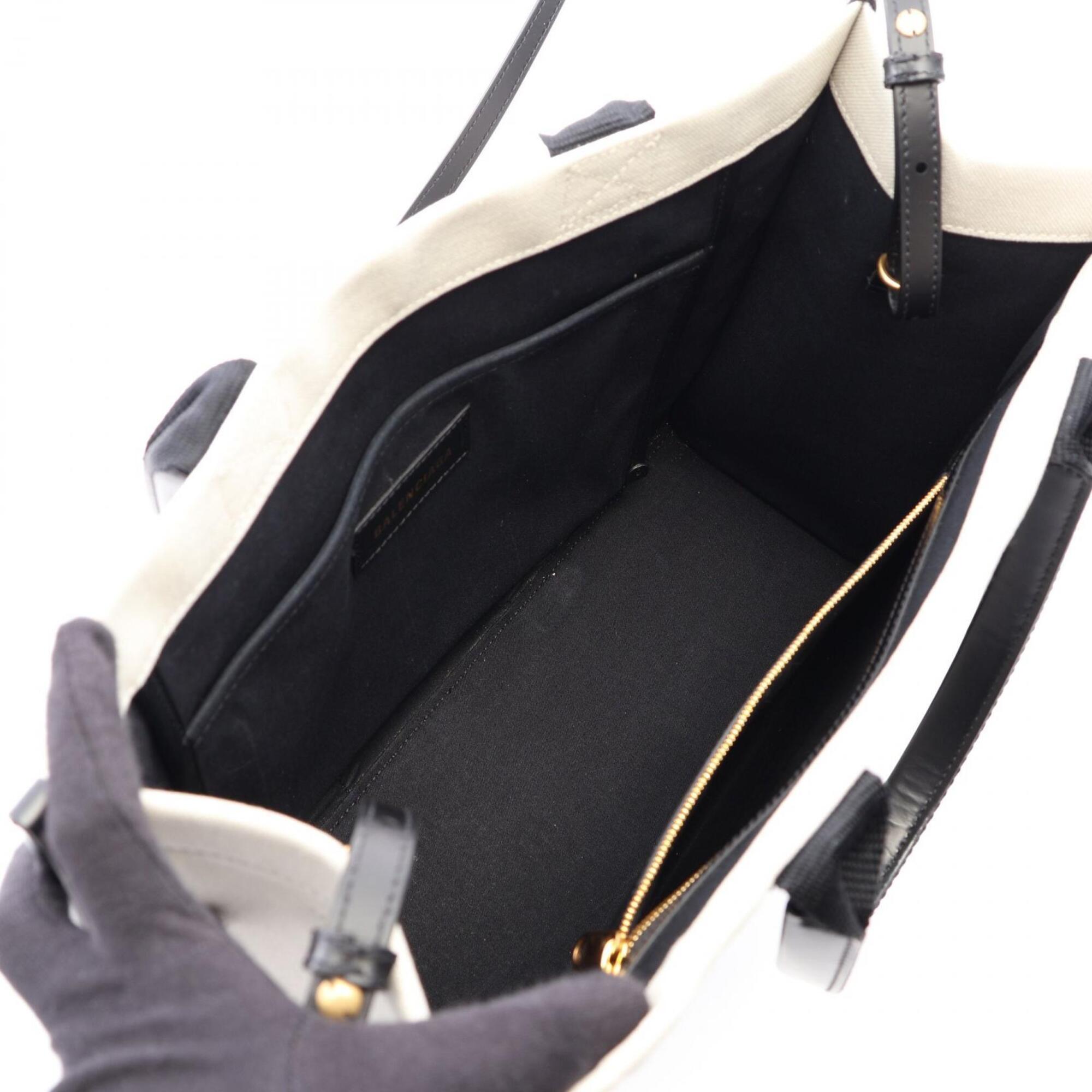 Balenciaga Black White Canvas Leather Handbag Tote Bag (Pre-Owned)