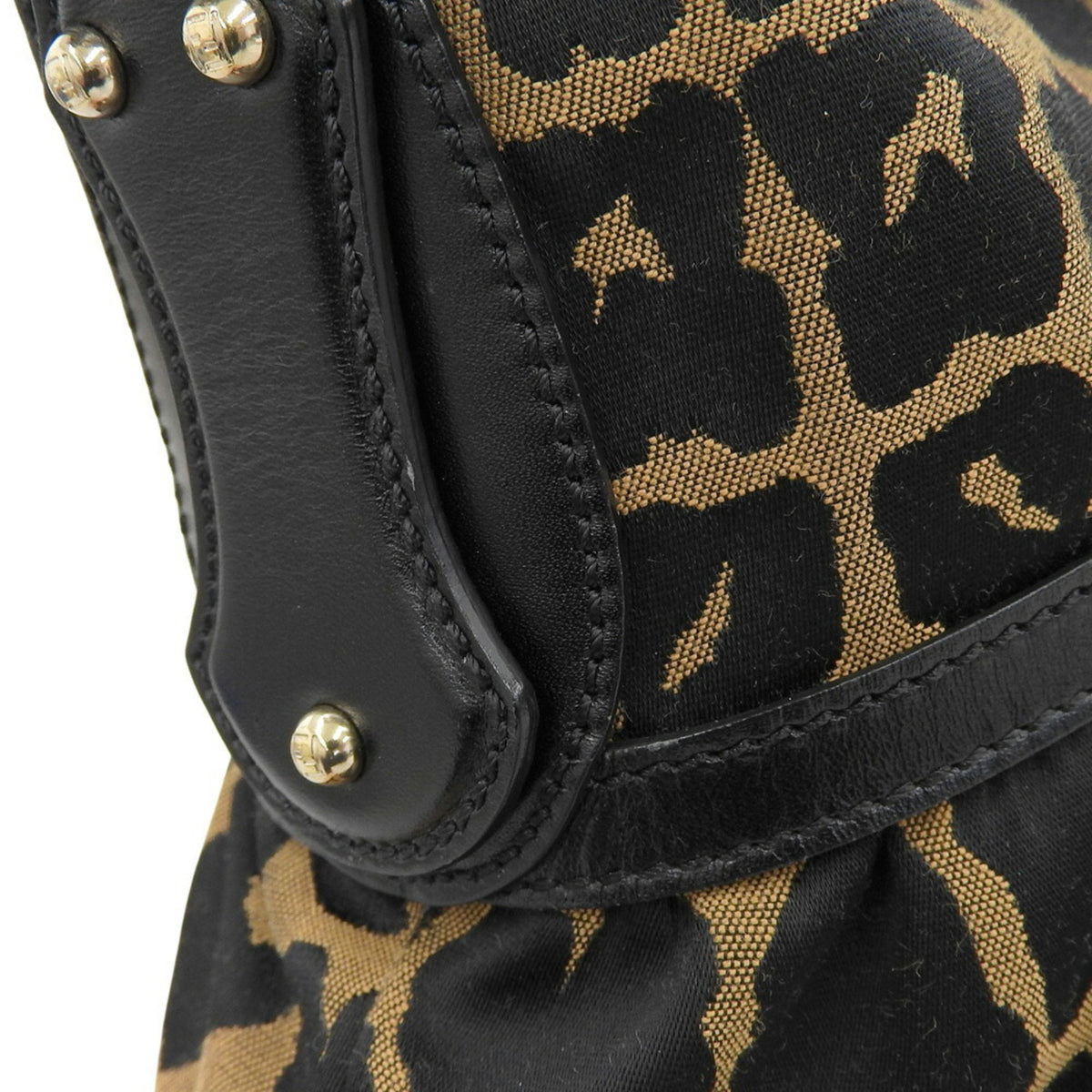 Fendi Black Brown Canvas Leather Shoulder Bag (Pre-Owned)