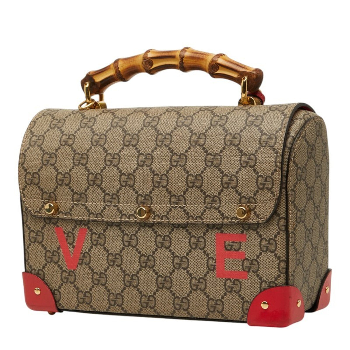 Gucci Beige Red Color Pvc Leather Handbag Shoulder Bag (Pre-Owned)