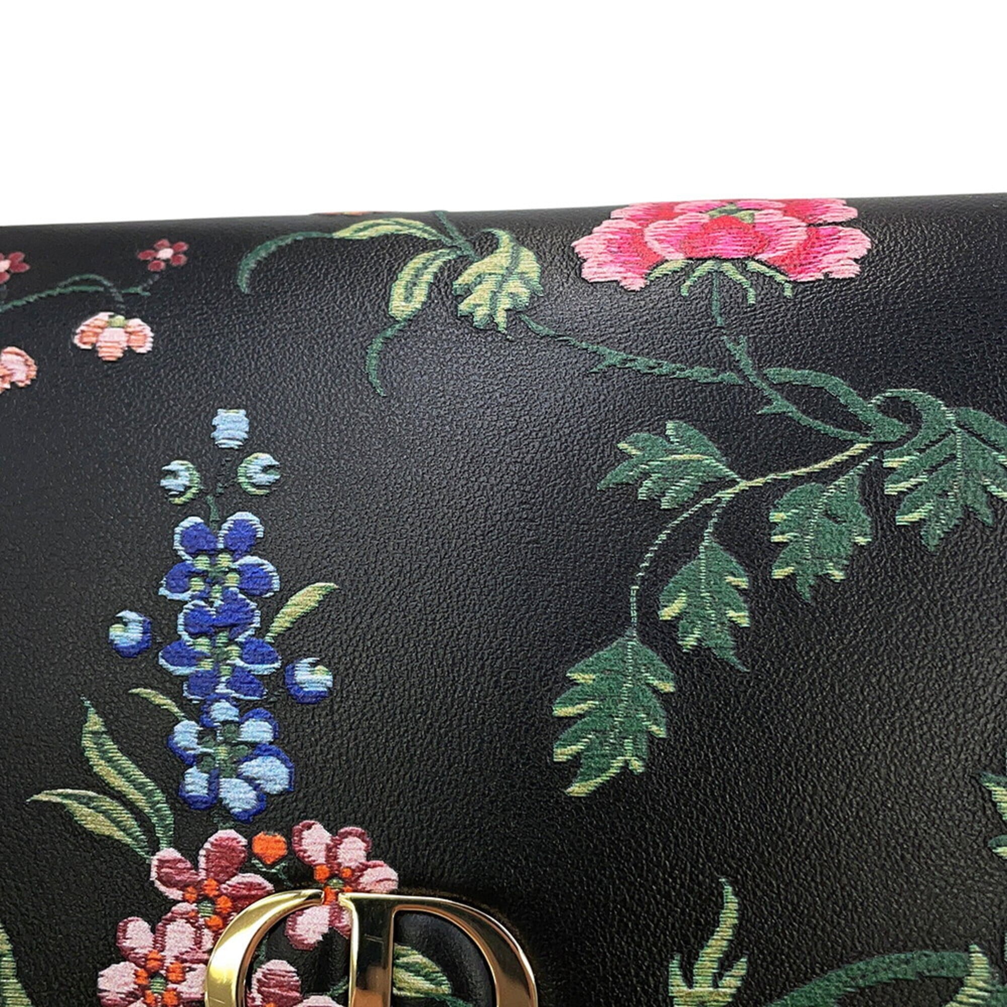 Christian Dior Black Multi-Color Leather Chain/Shoulder Wallet (Pre-Owned)