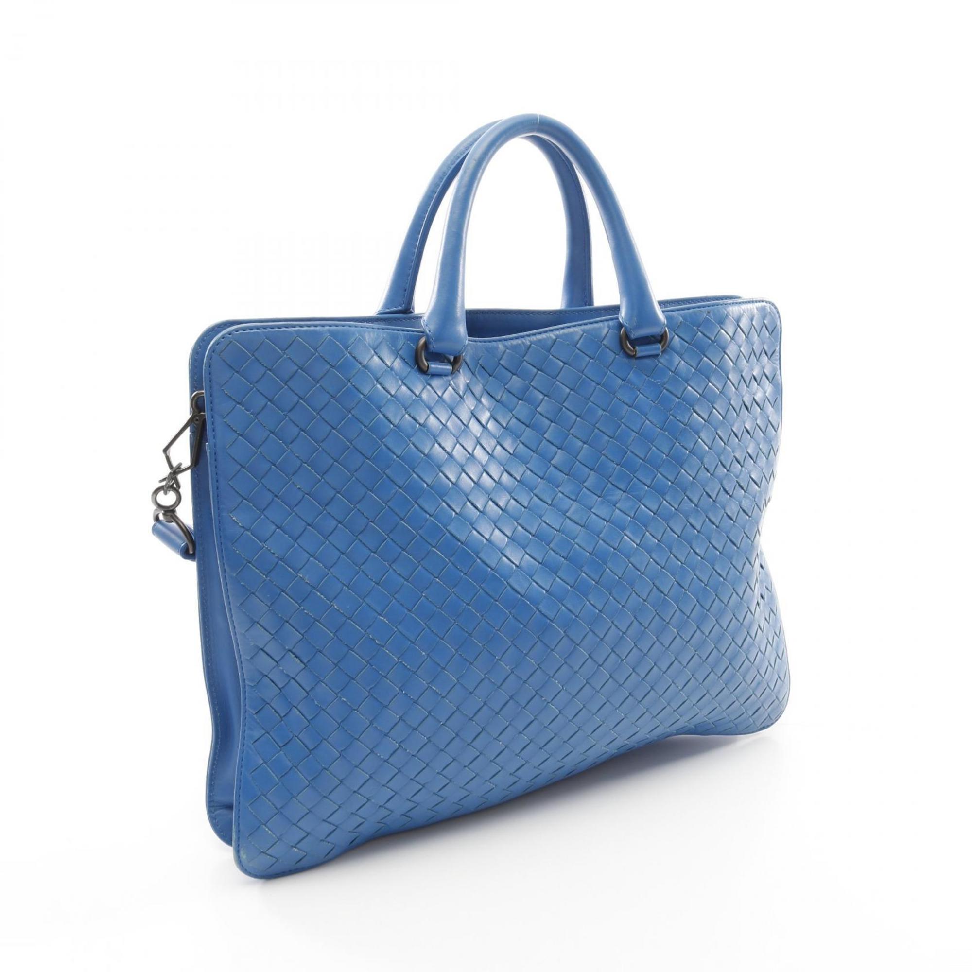 Bottega Veneta Intrecciato Blue Intrecciato Briefcase (Pre-Owned)