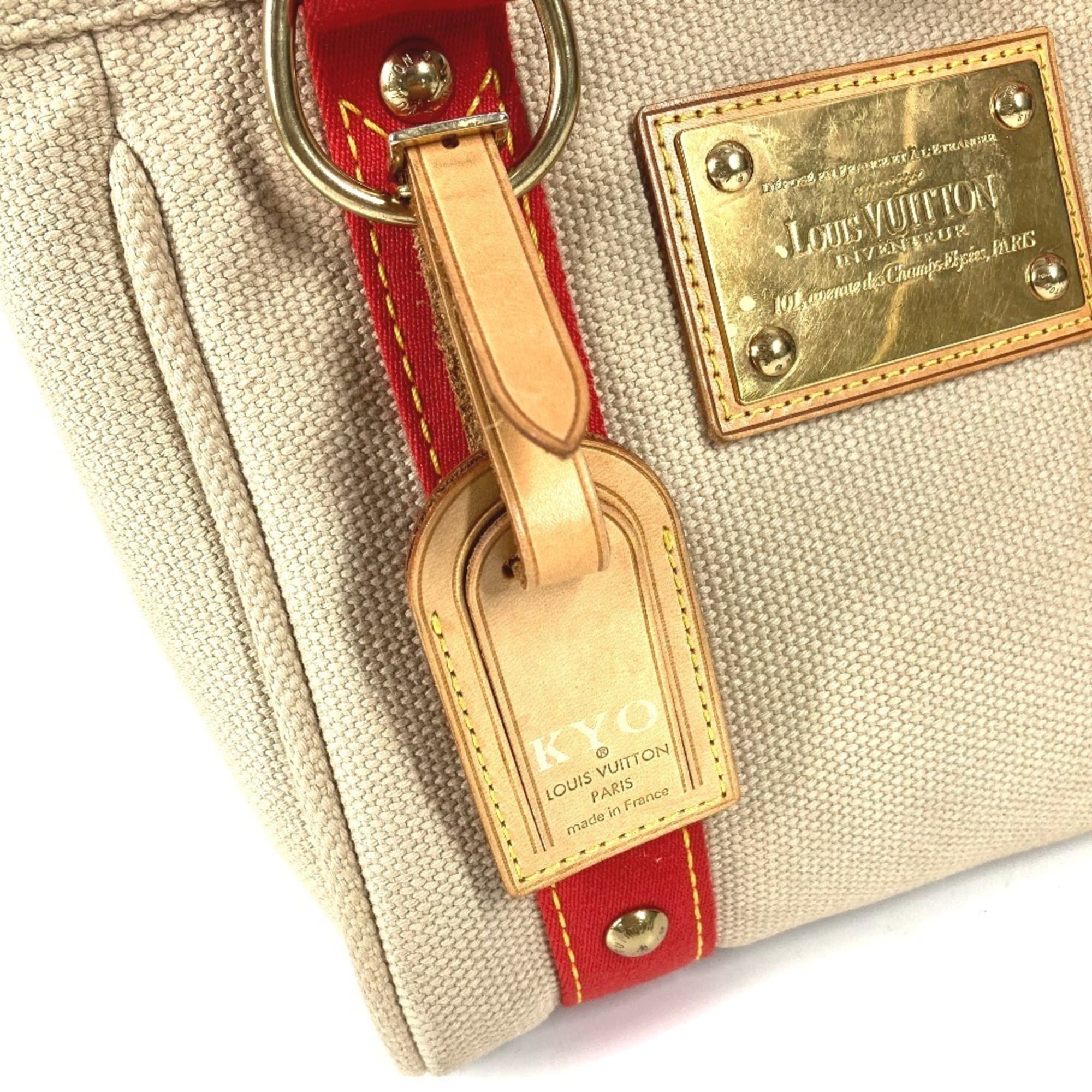Louis Vuitton Beige Galle Red Color Cotton Handbag Tote Bag (Pre-Owned)