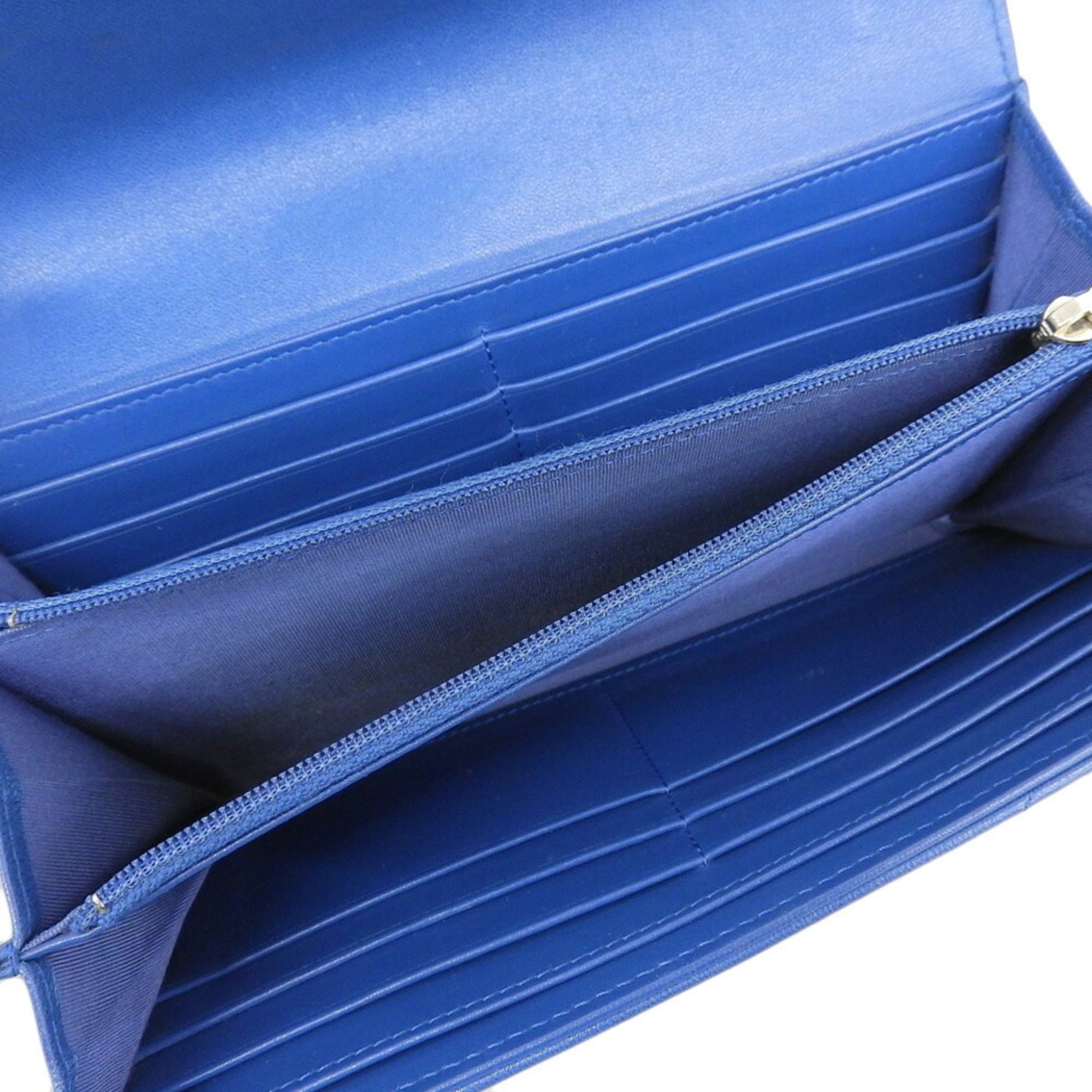 Chanel Blue Leather Long Wallet (Bi-Fold) (Pre-Owned)