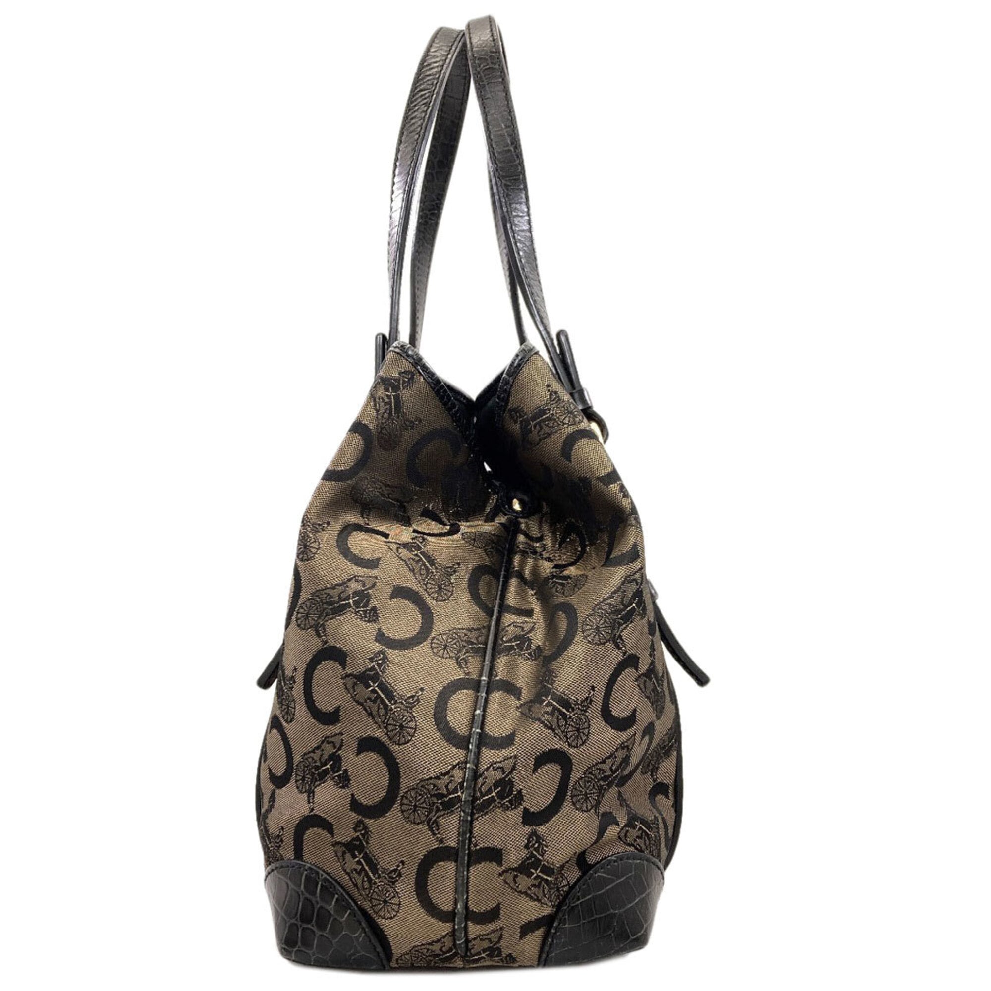 Celine Black Brown Canvas Handbag (Pre-Owned)