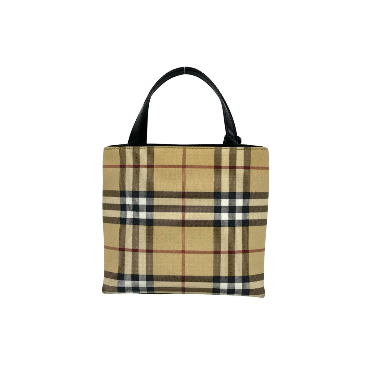 Burberry Beige Black Canvas Leather Handbag Tote Bag (Pre-Owned)