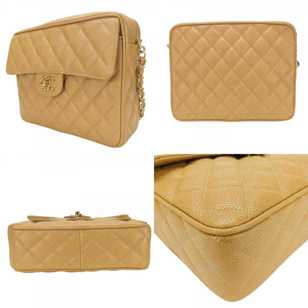 Chanel Beige Grained Calfskin Shoulder Bag (Pre-Owned)