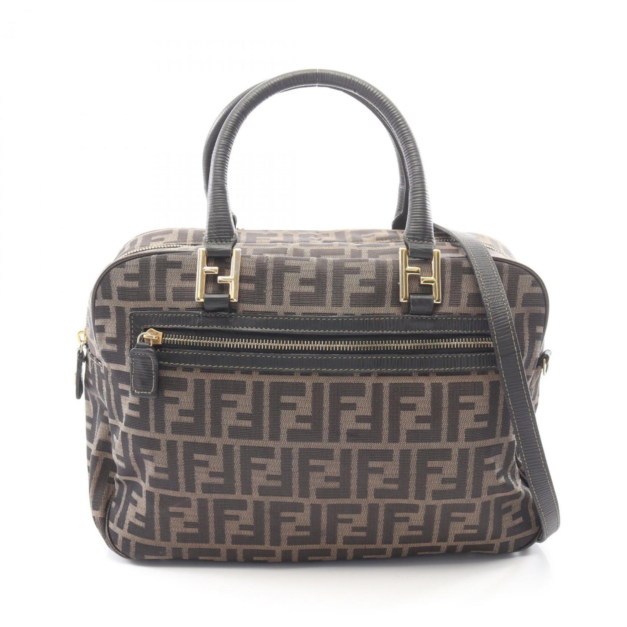 Fendi Black Brown Canvas Leather Handbag (Pre-Owned)