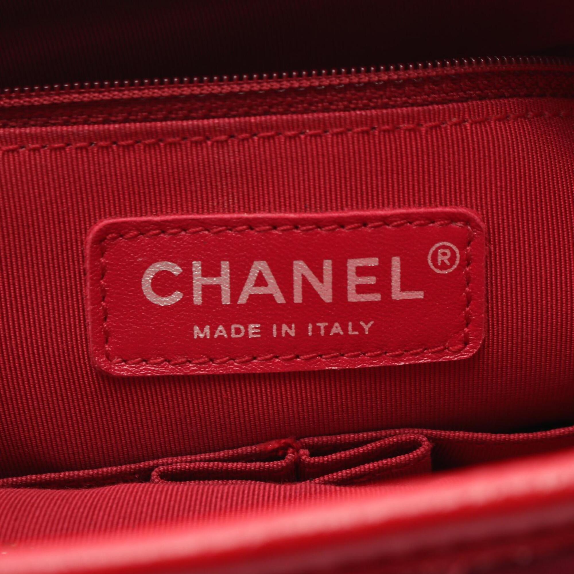 Chanel Navy Purple Red Color Leather Fabric Handbag Shoulder Bag (Pre-Owned)