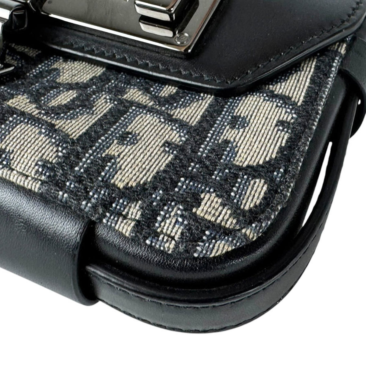 Christian Dior Black Navy Leather Canvas Shoulder Bag (Pre-Owned)