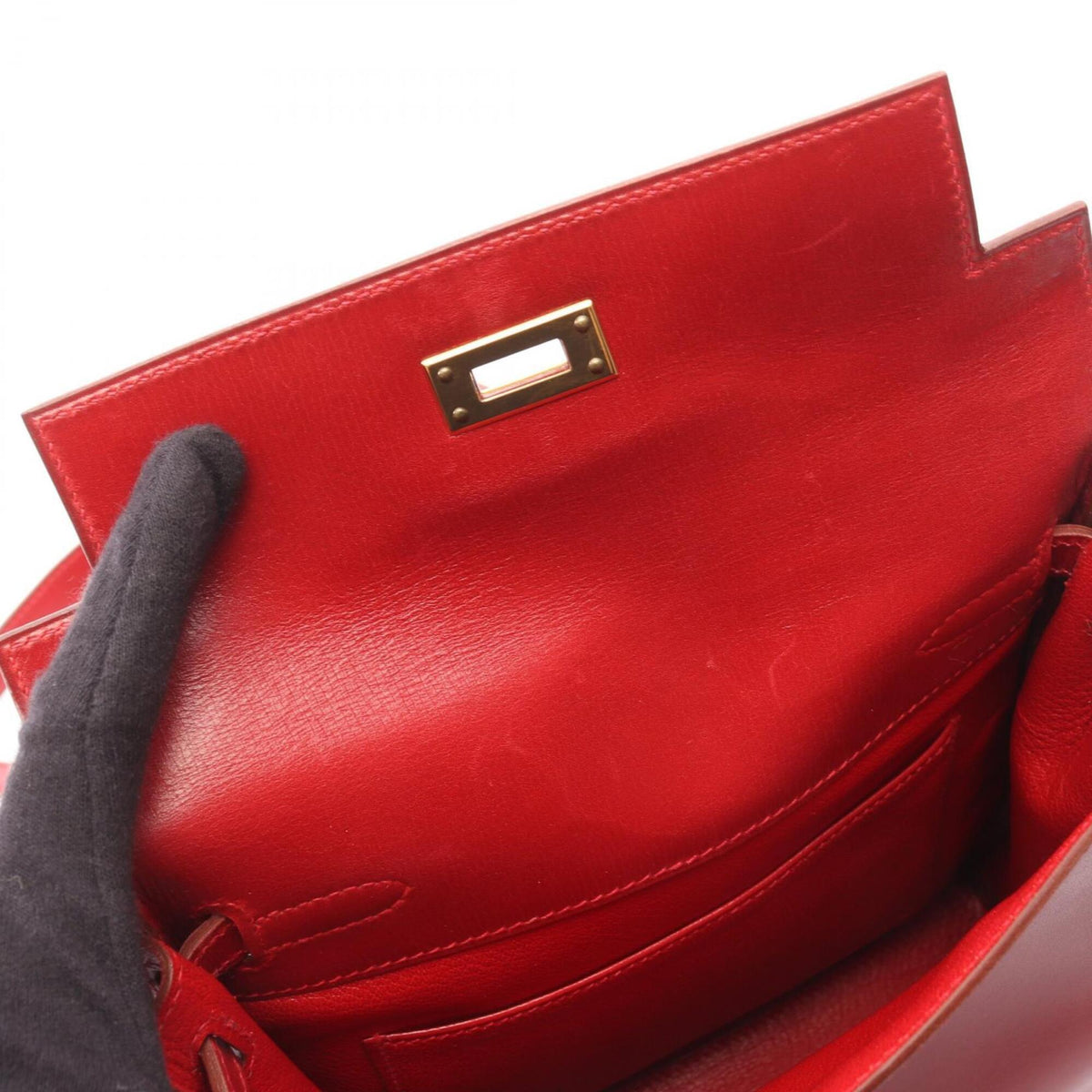 Hermes Red Color Box Calf Leather Leather Backpack Handbag (Pre-Owned)