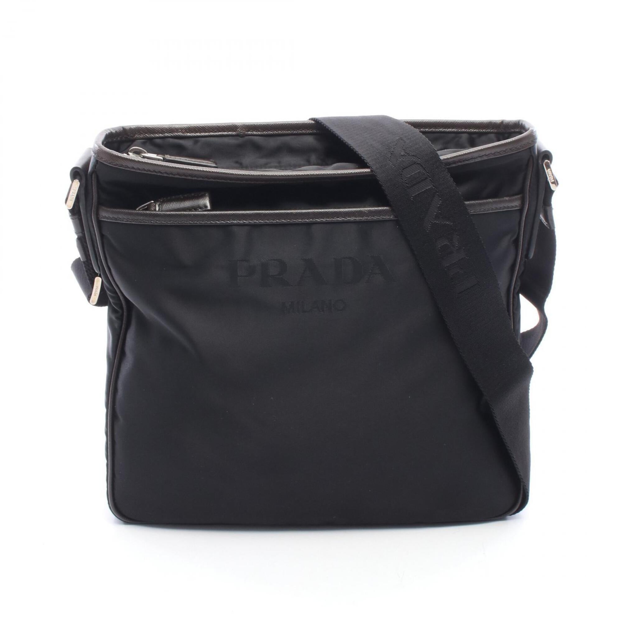 Prada Black Nylon Leather Handbag Shoulder Bag (Pre-Owned)