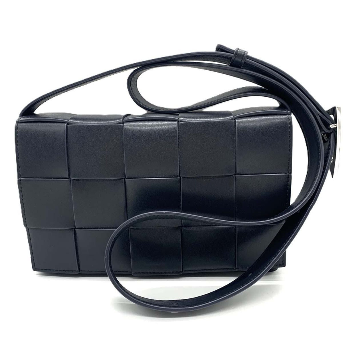 Bottega Veneta Black Dark Navy Leather Shoulder Bag (Pre-Owned)