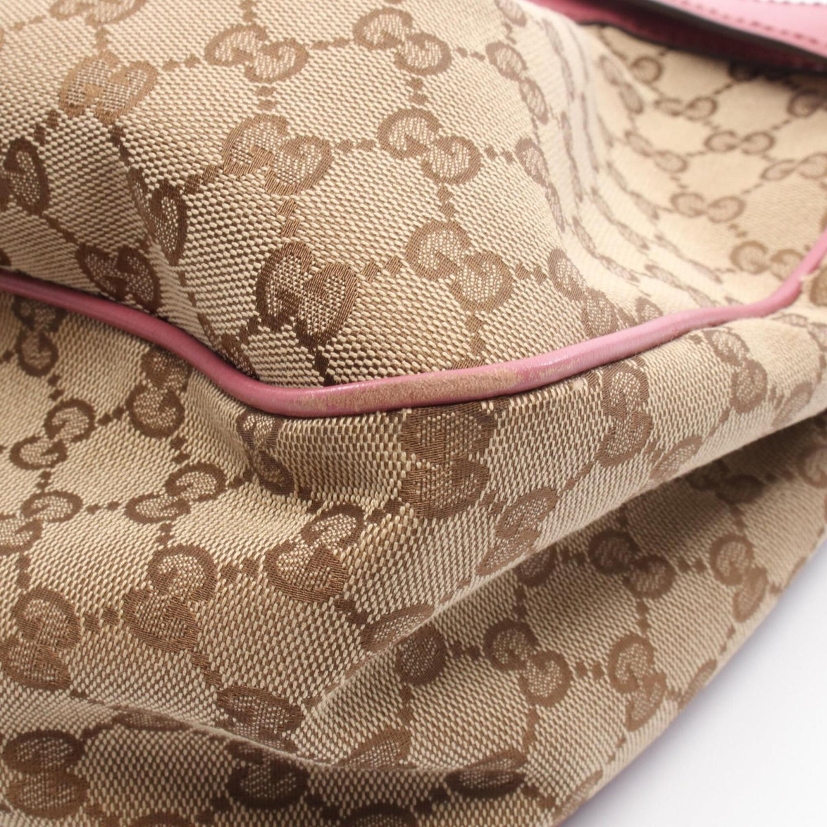 Gucci Beige Pink Canvas Leather Handbag Shoulder Bag (Pre-Owned)