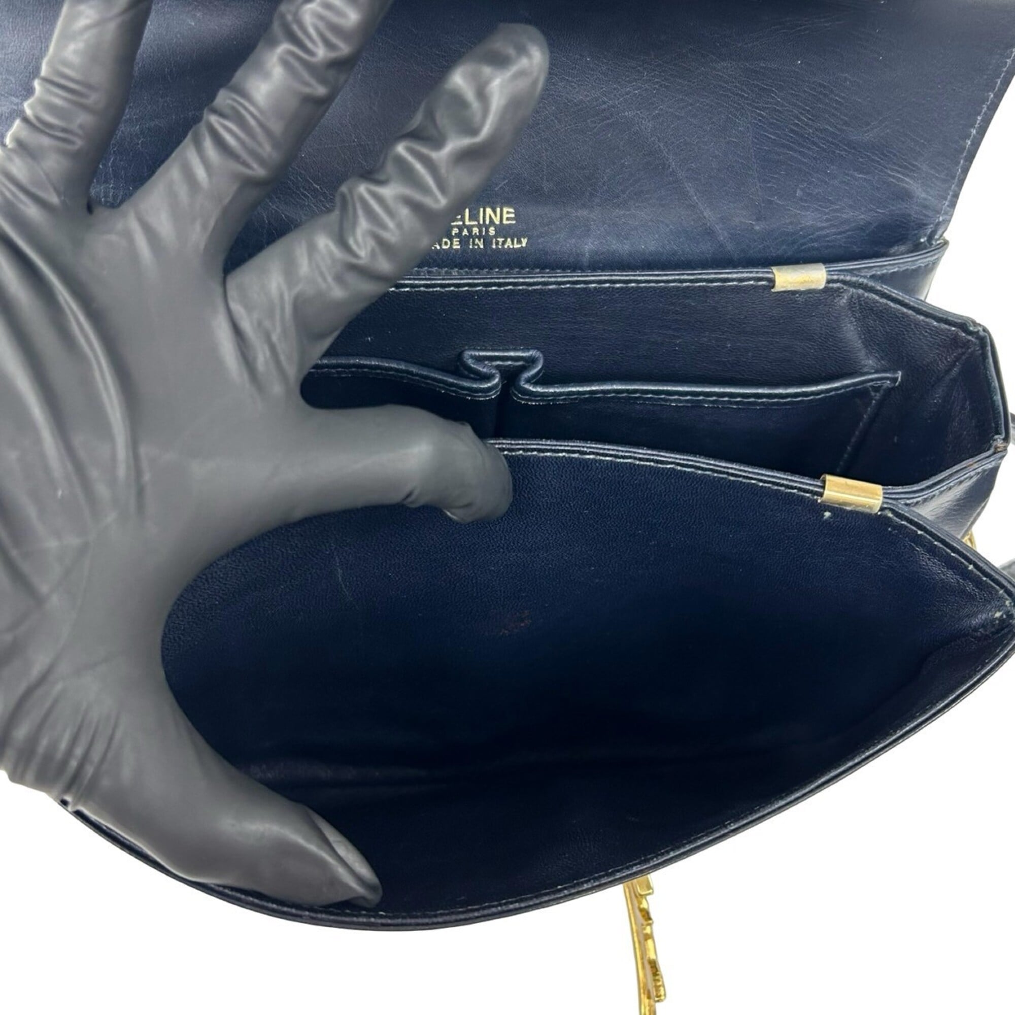 Celine Navy Leather Pochette Shoulder Bag (Pre-Owned)