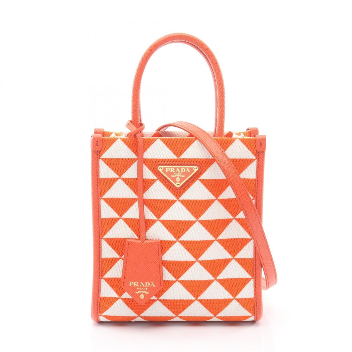Prada Orange White Canvas Leather Handbag (Pre-Owned)