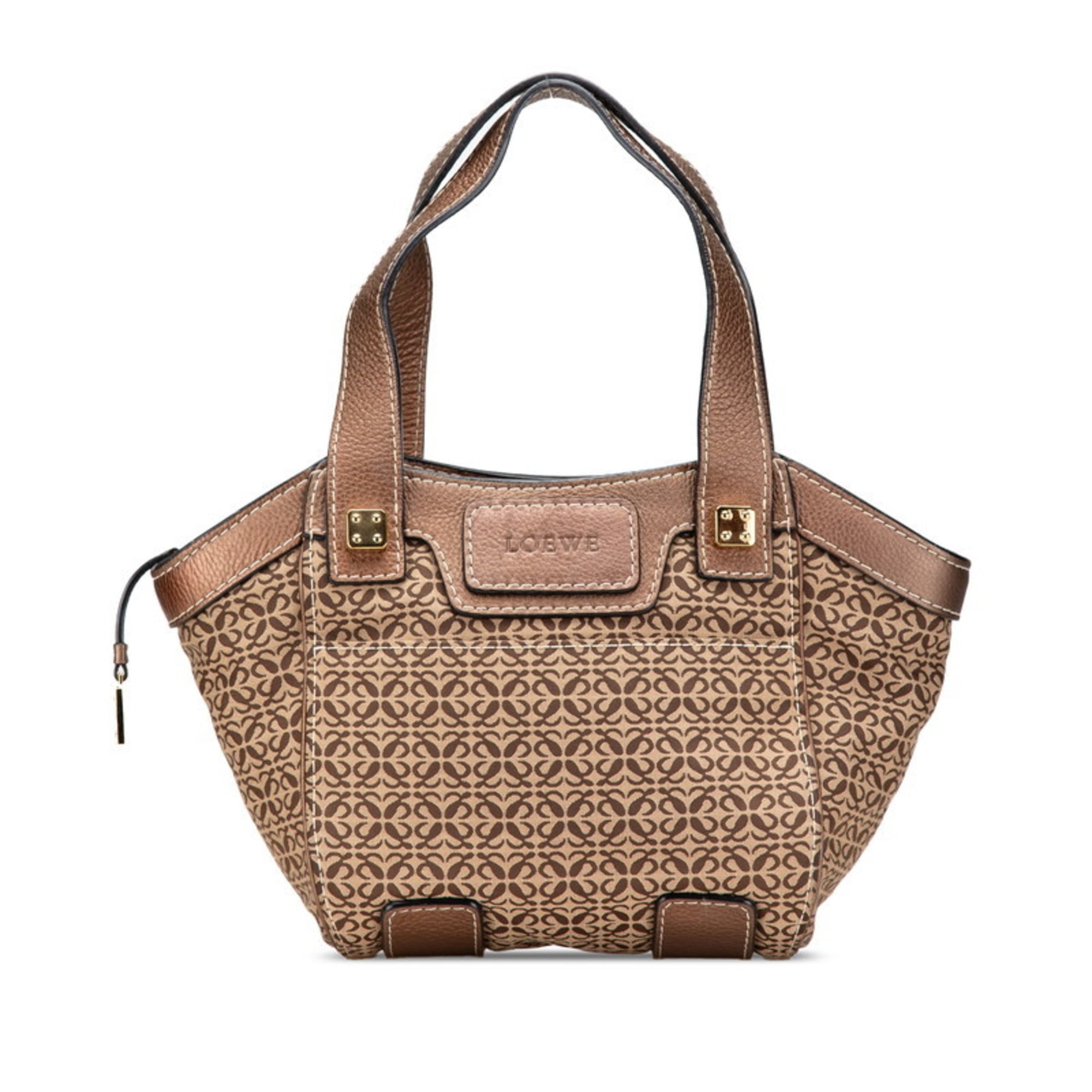 Loewe Beige Brown Canvas Leather Handbag (Pre-Owned)