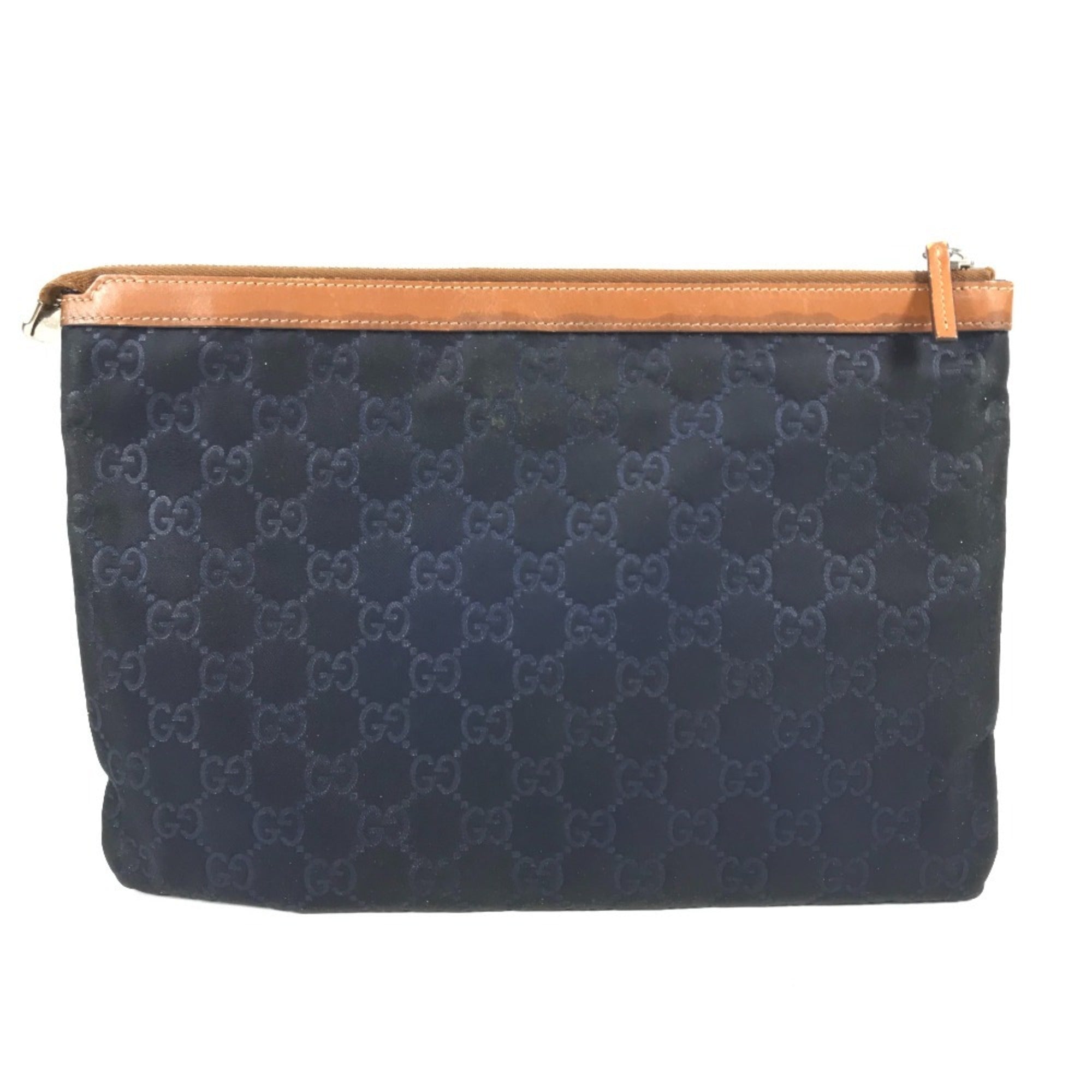 Gucci Navy Leather Nylon Clutch Bag (Pre-Owned)