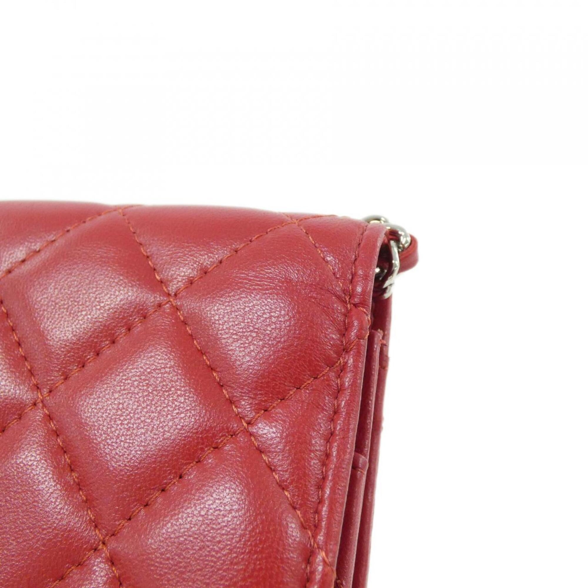 Chanel Red Color Leather Chain/Shoulder Wallet (Pre-Owned)
