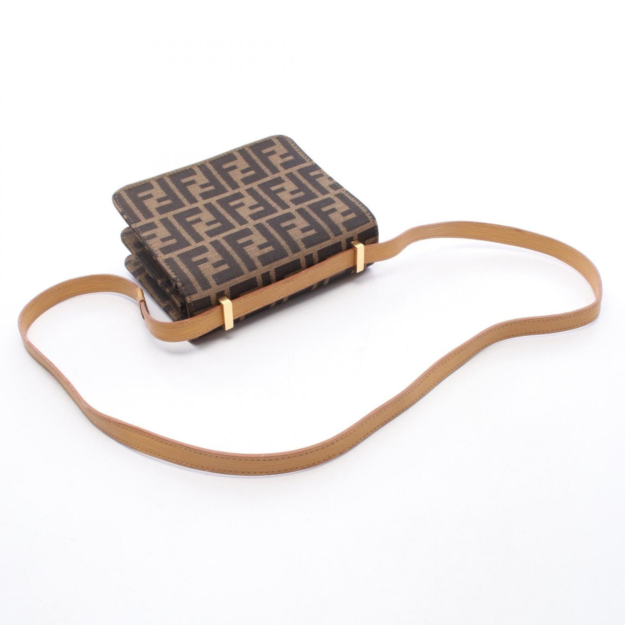 Fendi Black Brown Canvas Leather Handbag Shoulder Bag (Pre-Owned)