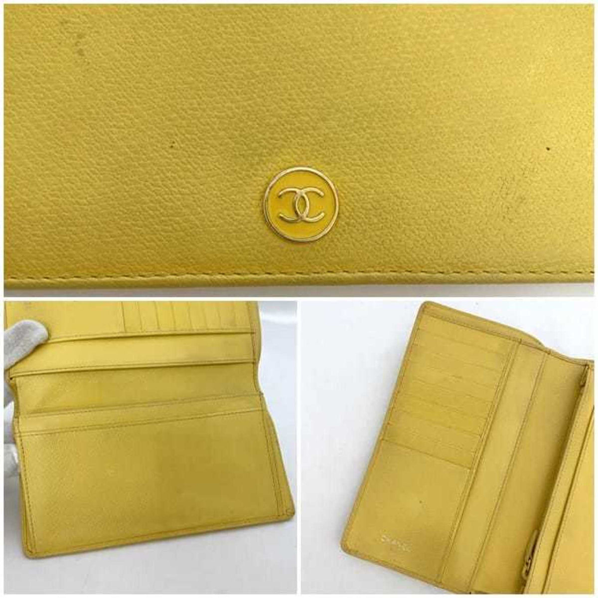 Chanel Yellow Leather Long Wallet (Bi-Fold) (Pre-Owned)