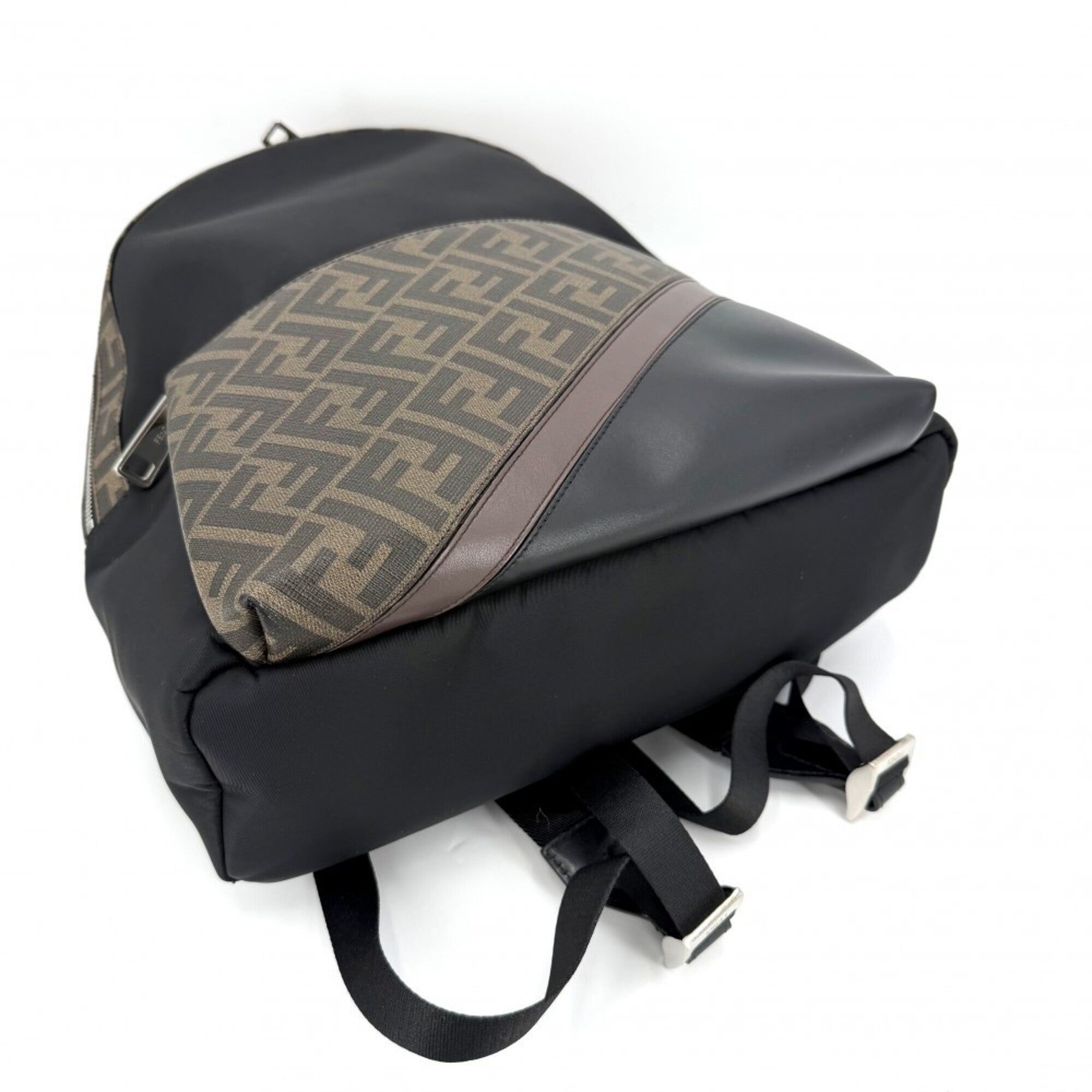 Fendi Zucca Black Brown Nylon Leather Backpack (Pre-Owned)