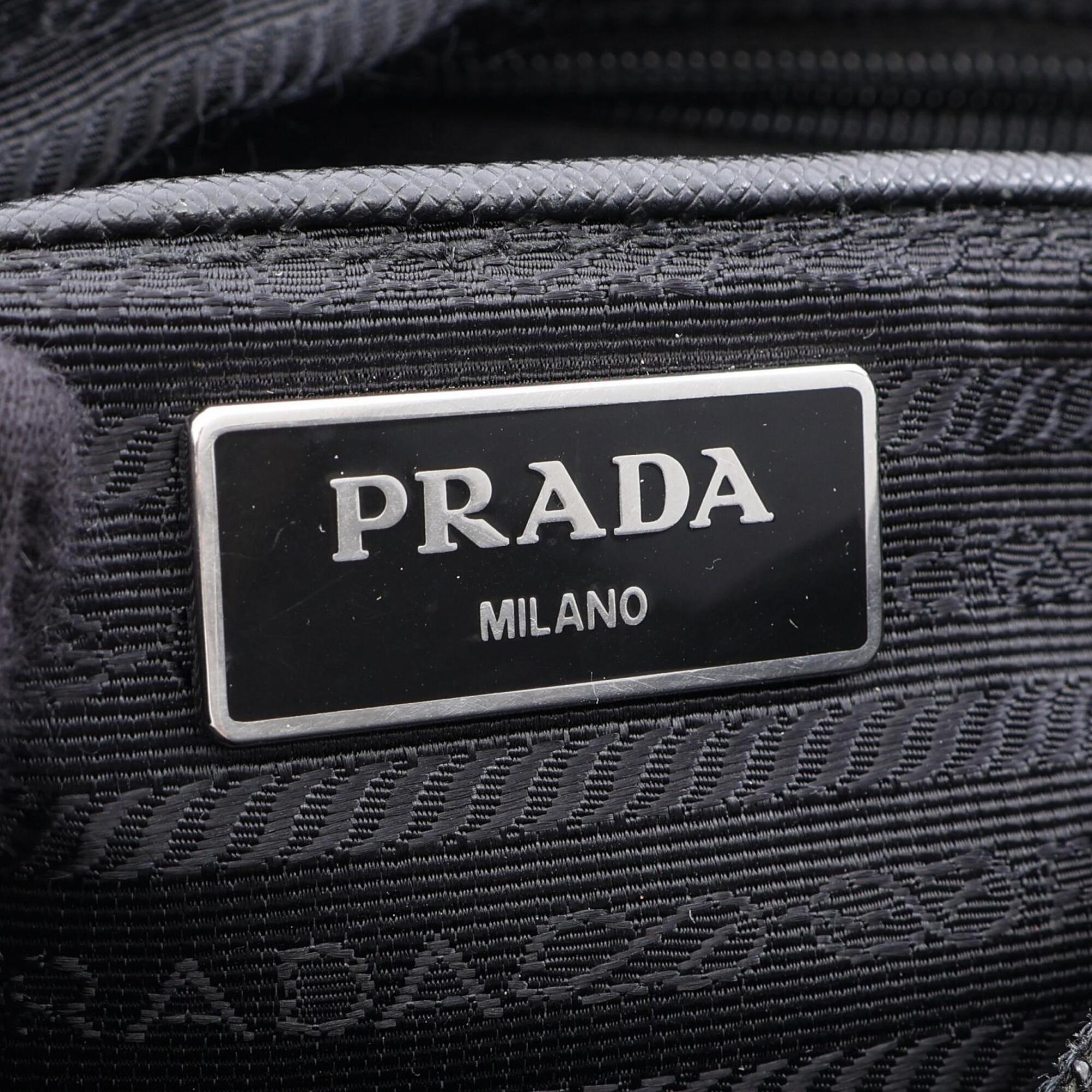Prada Black Nylon Leather Handbag Shoulder Bag (Pre-Owned)