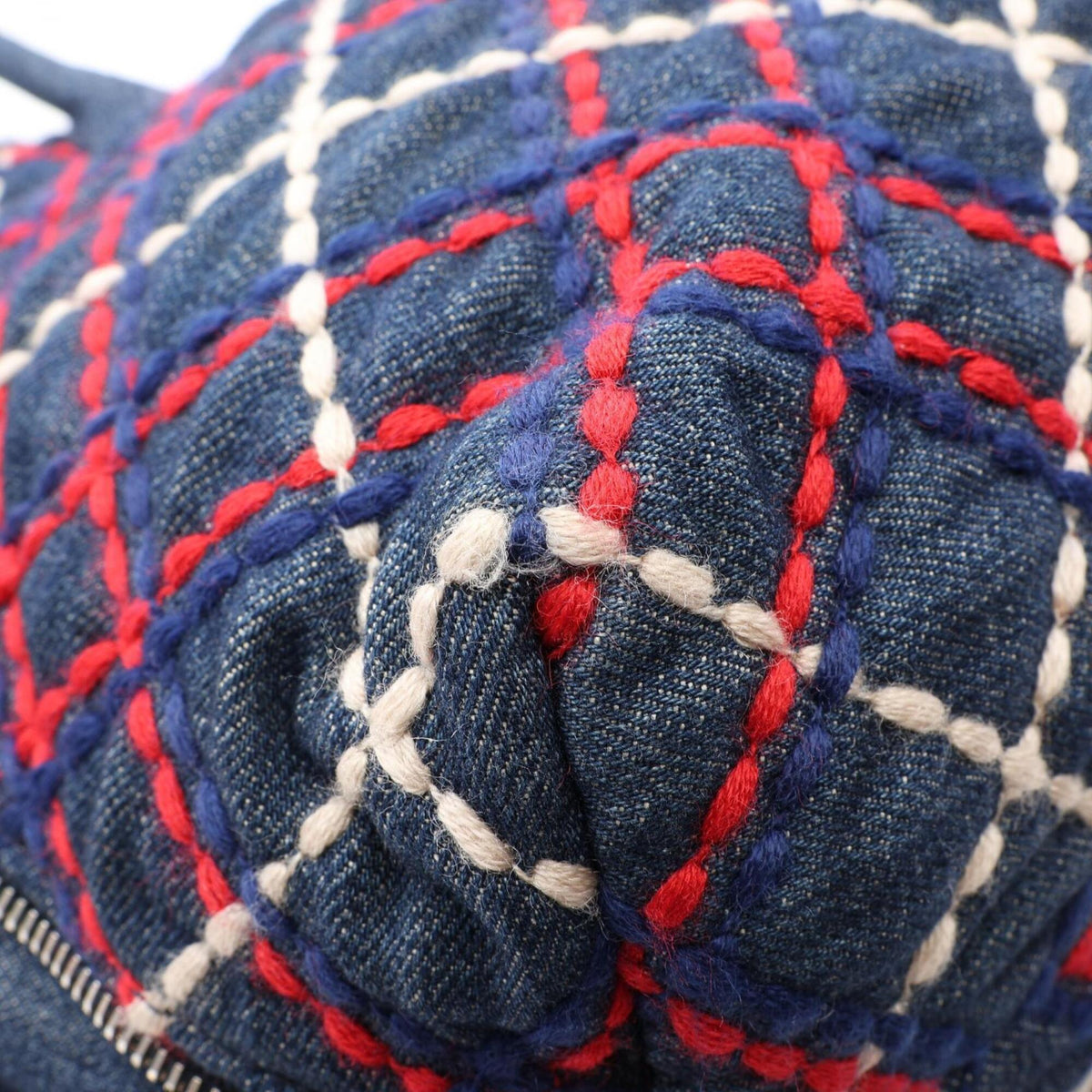 Miu Miu Multi-Color Navy Red Color Denim Handbag Tote Bag (Pre-Owned)