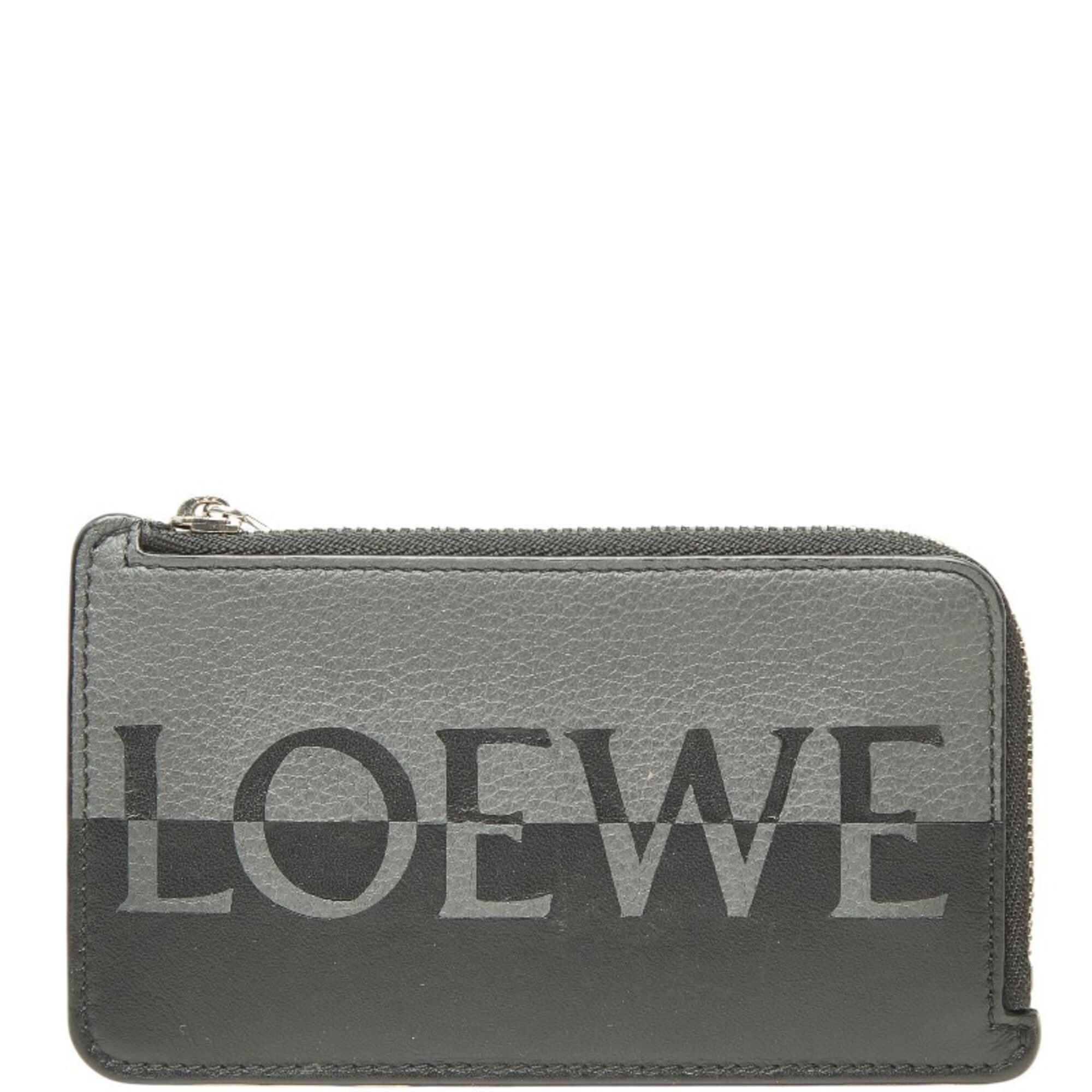 Loewe Black Gray Leather Coin Purse/Coin Case (Pre-Owned)