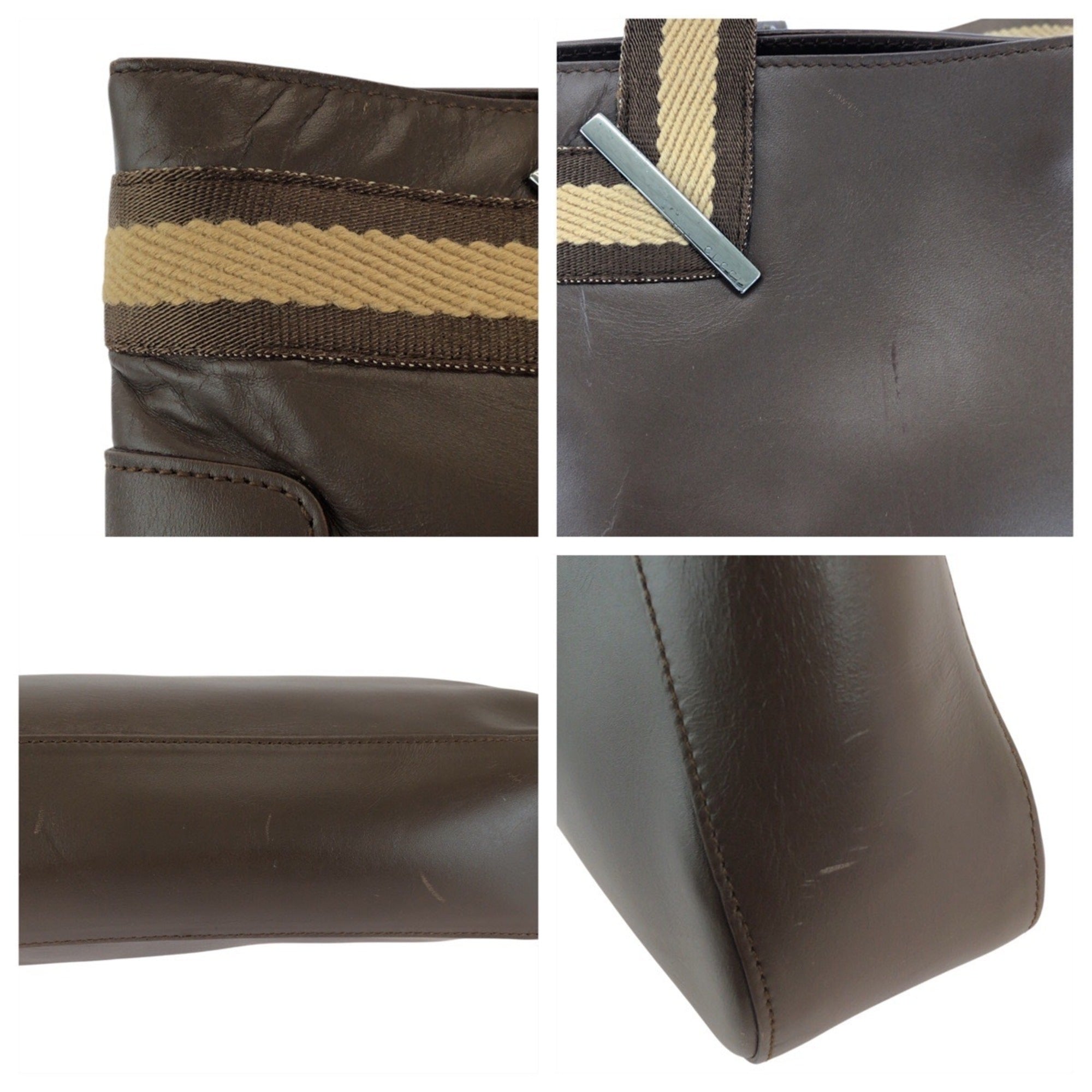 Gucci Beige Brown Leather Shoulder Bag Tote Bag (Pre-Owned)